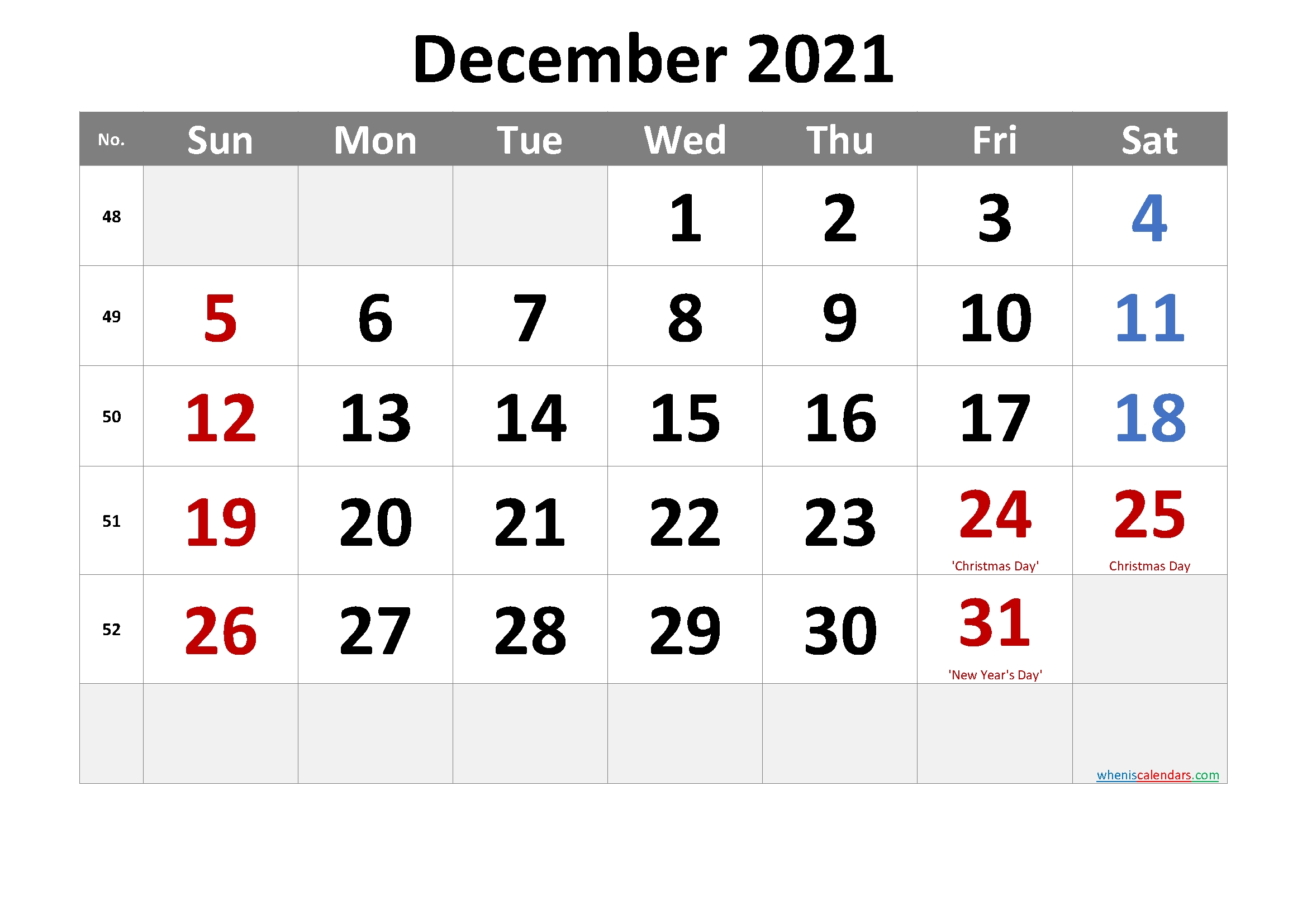 Free Printable December 2021 Calendar With Holidays December 2021 Calendar Template