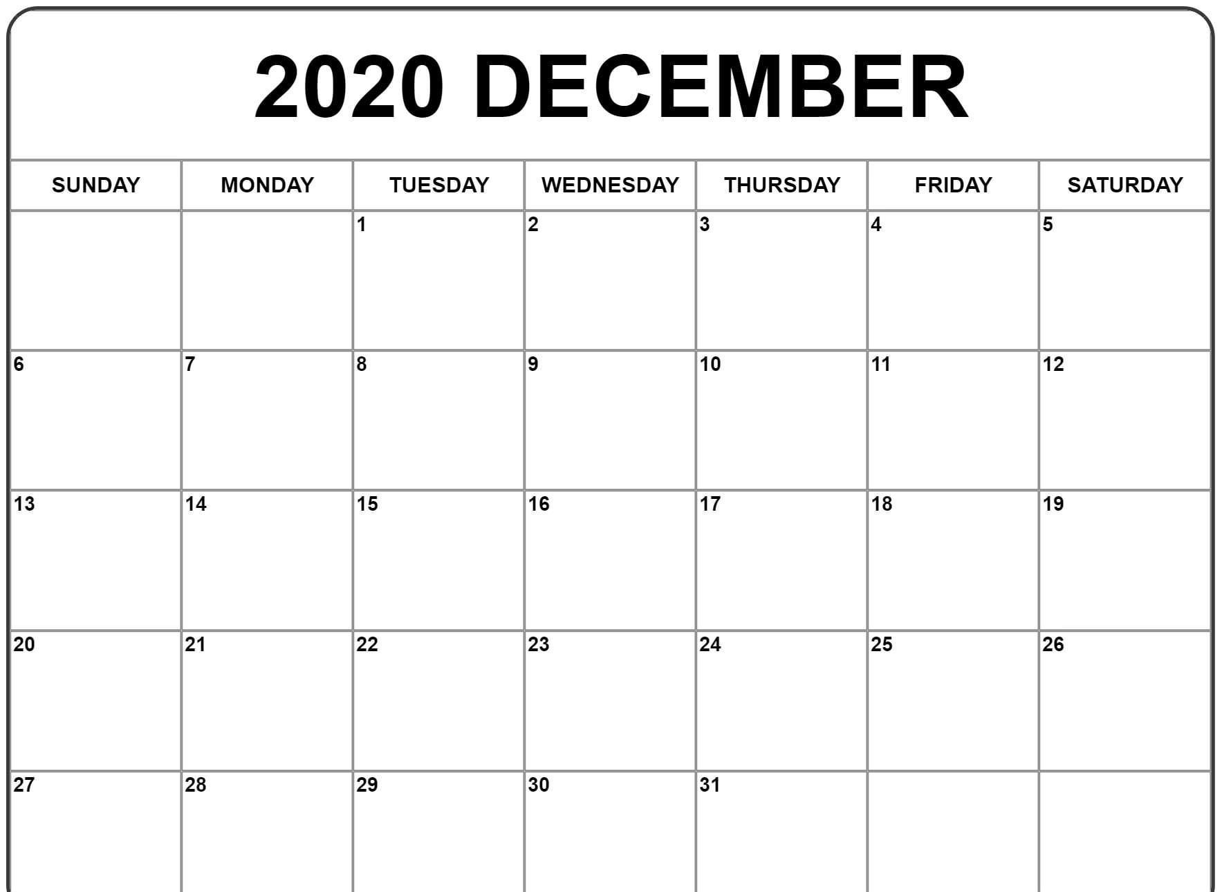 Free Printable December Calendar 2020 Templates Pdf, Word, Excel In 2020 | Calendar Word December 2020 January 2021 Calendar Word