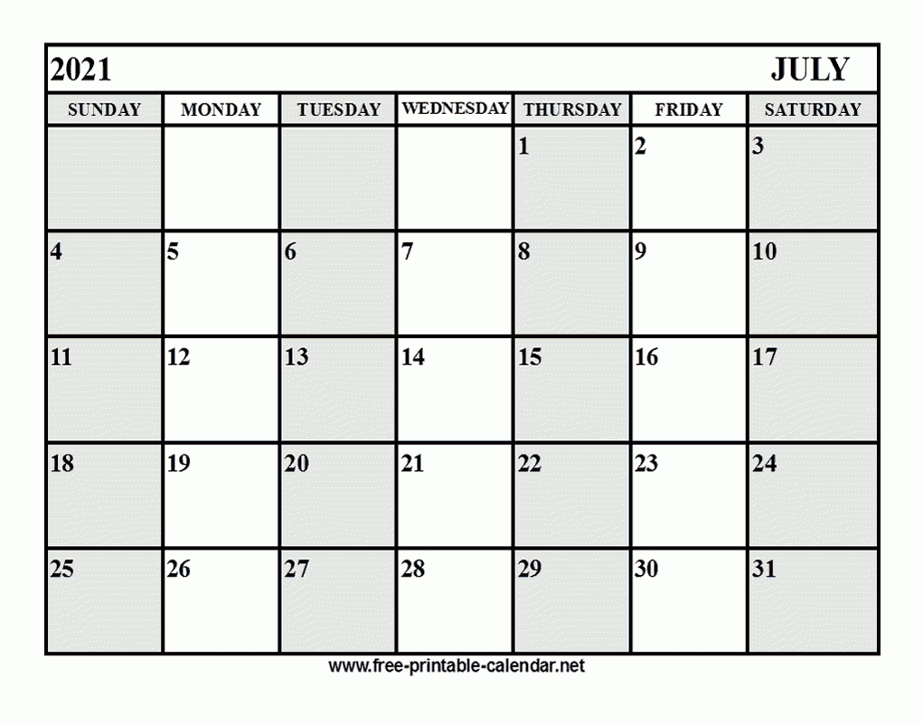 Free Printable July 2021 Calendar July 2021 Calendar Month