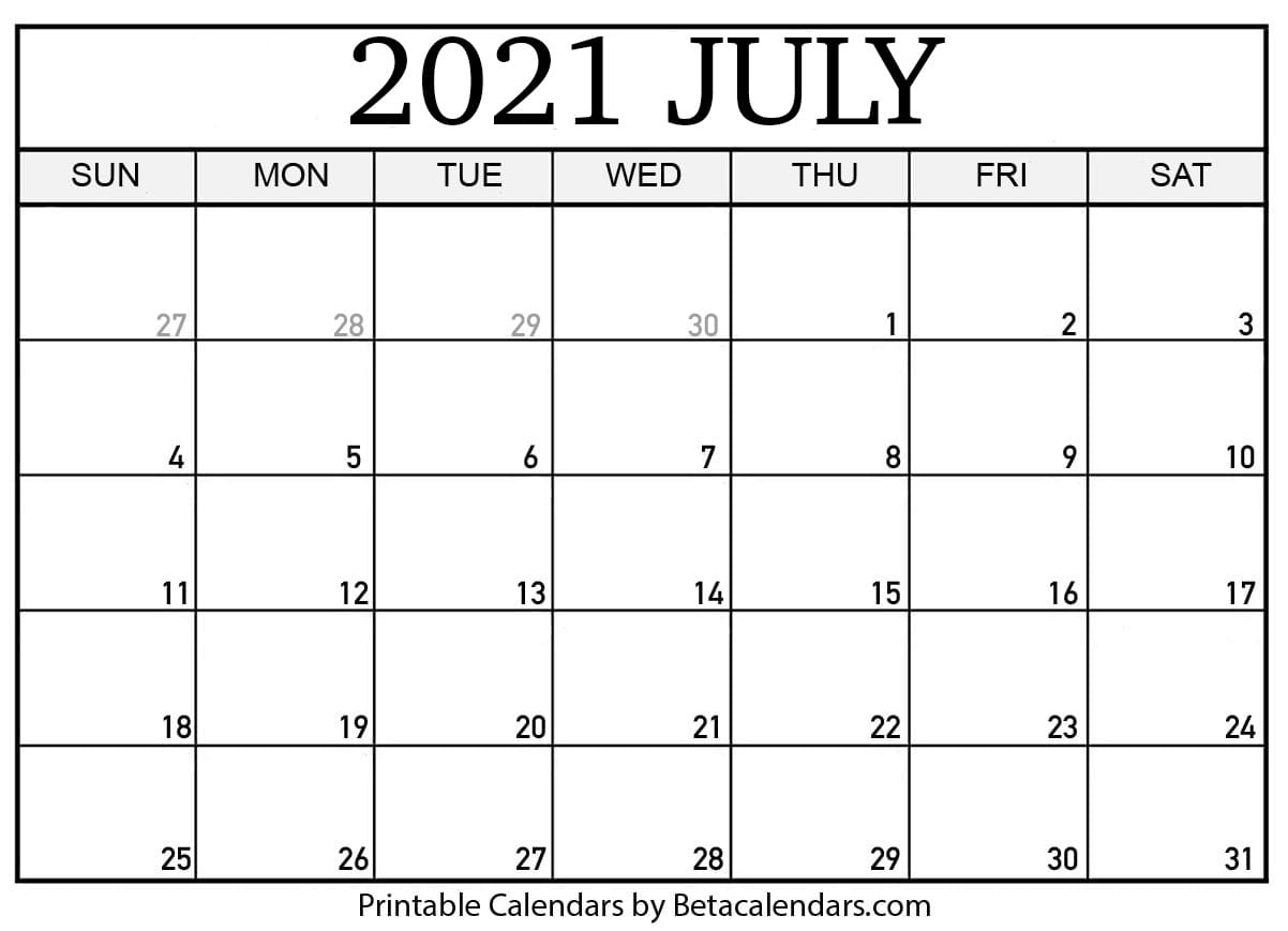 Free Printable July 2021 Calendar July 2021 Calendar Word