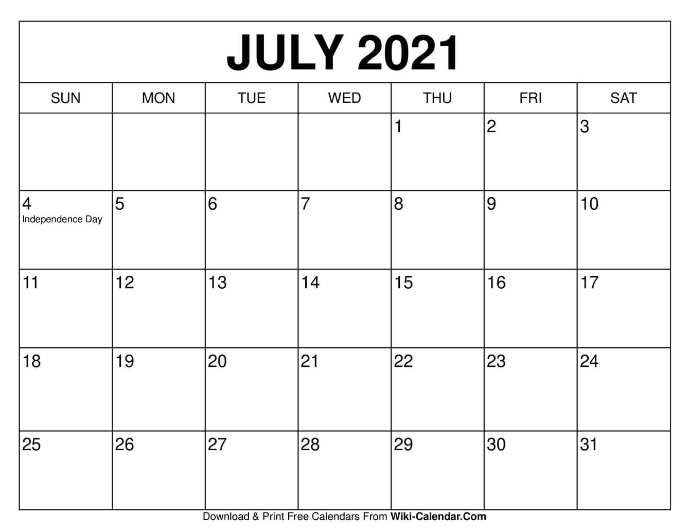 Free Printable July 2021 Calendars July 2021 Calendar With Holidays