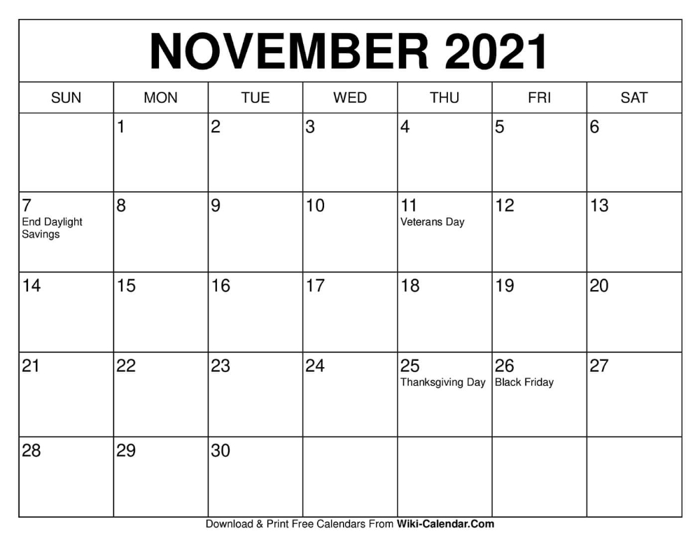Free Printable November 2020 Calendars In 2020 | 2021 Calendar, November Calendar, 2020 Calendar November 2021 Calendar Holidays