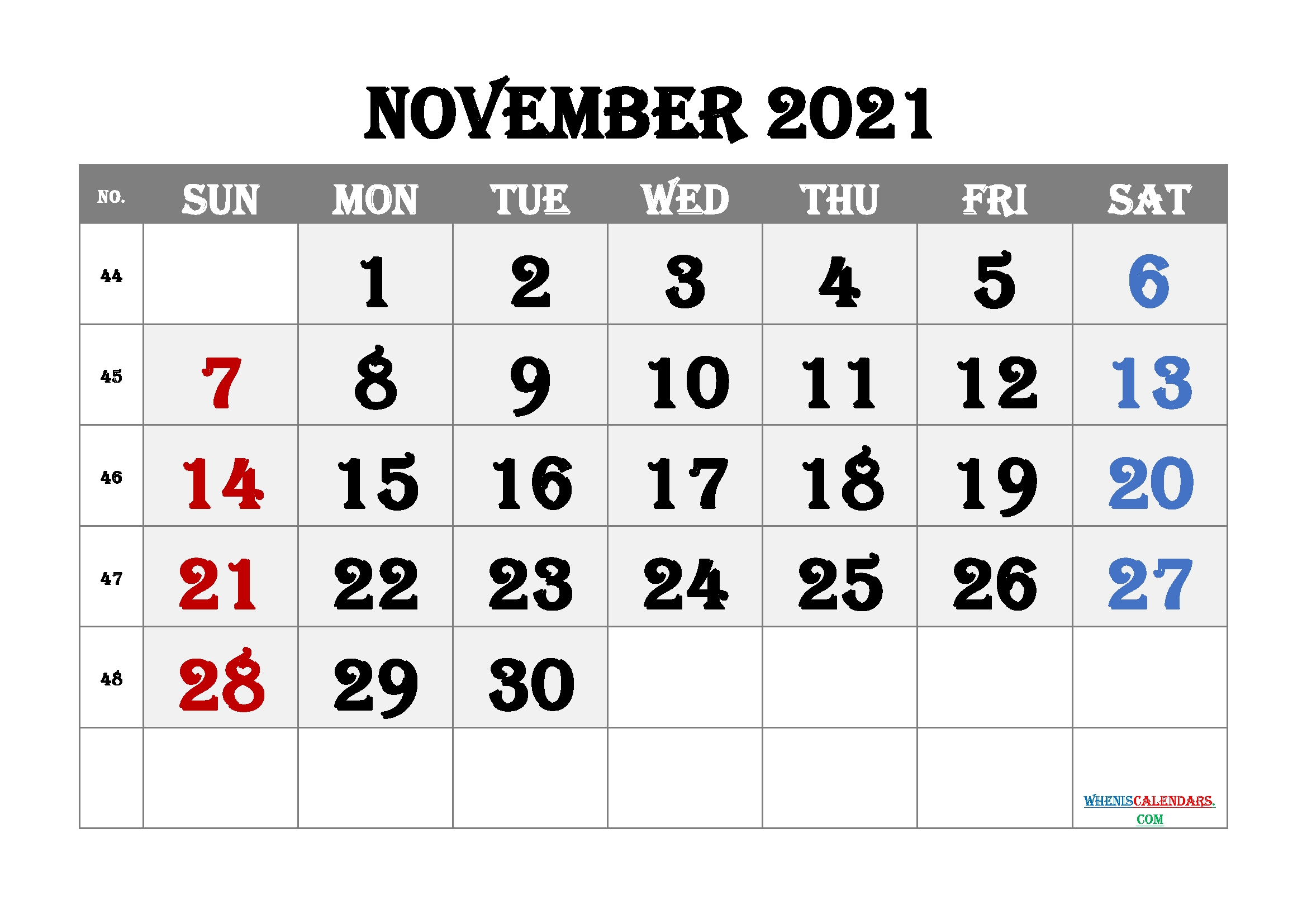 Free Printable November 2021 Calendar Free November 2021 Calendar