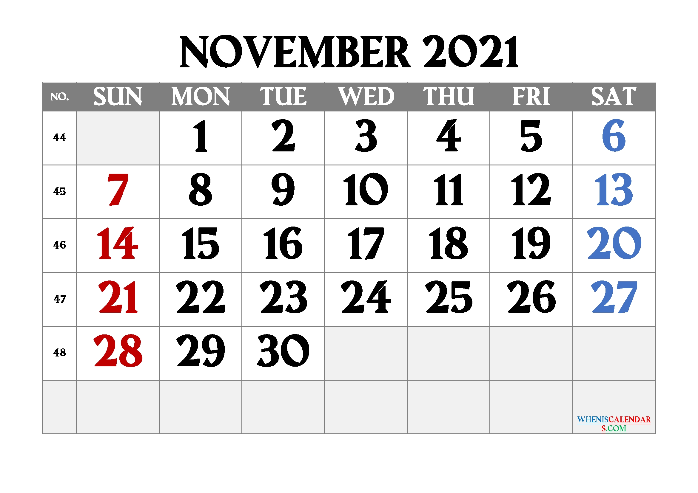 free printable november 2021 calendar – Printable Blank Calendar Template