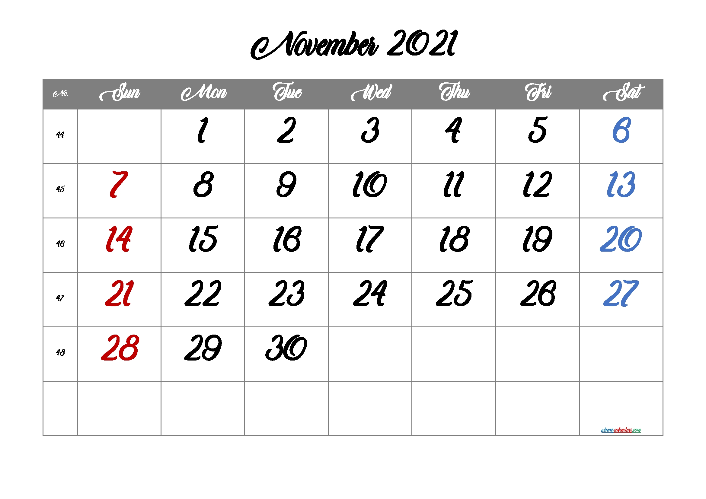 Free Printable November 2021 Calendar November 2020 - February 2021 Calendar