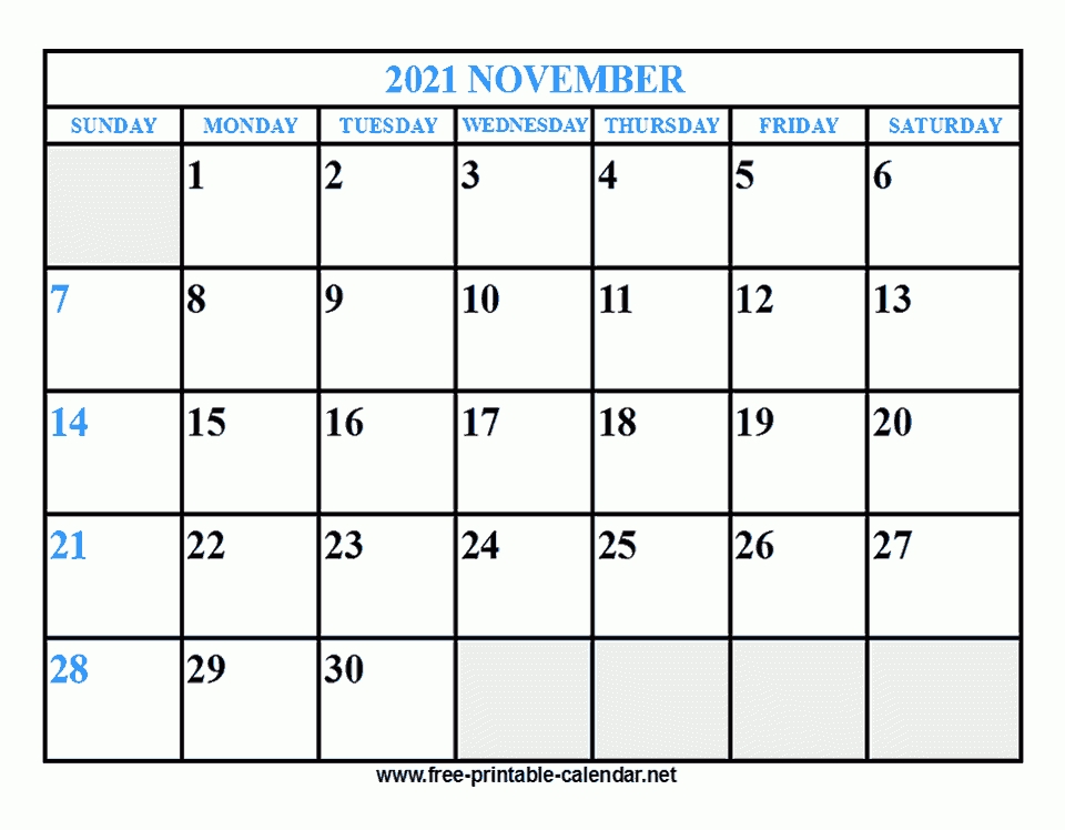 Free Printable November 2021 Calendar November 2021 Blank Calendar
