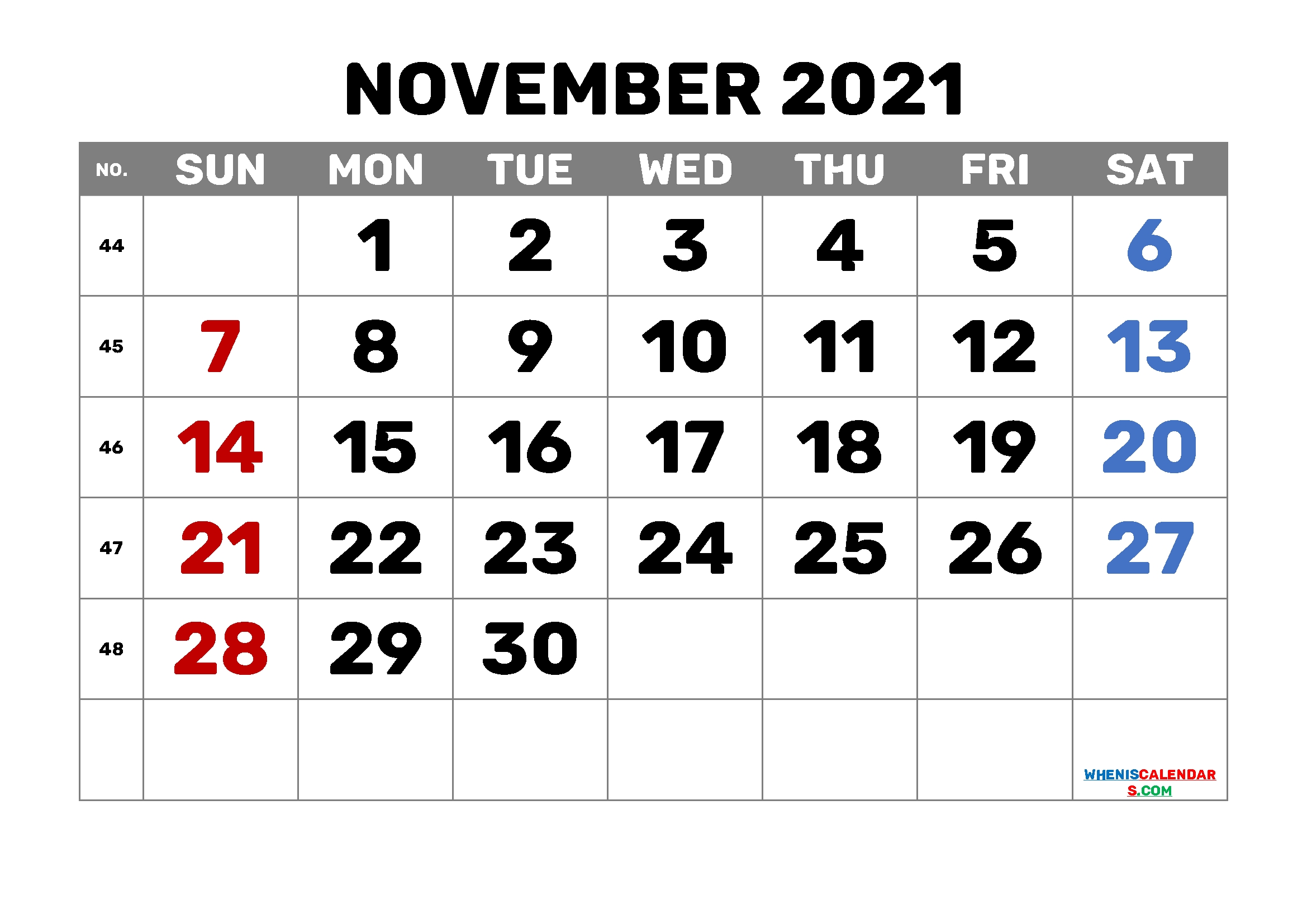 Free Printable November 2021 Calendar November 2021 Calendar Free Printable