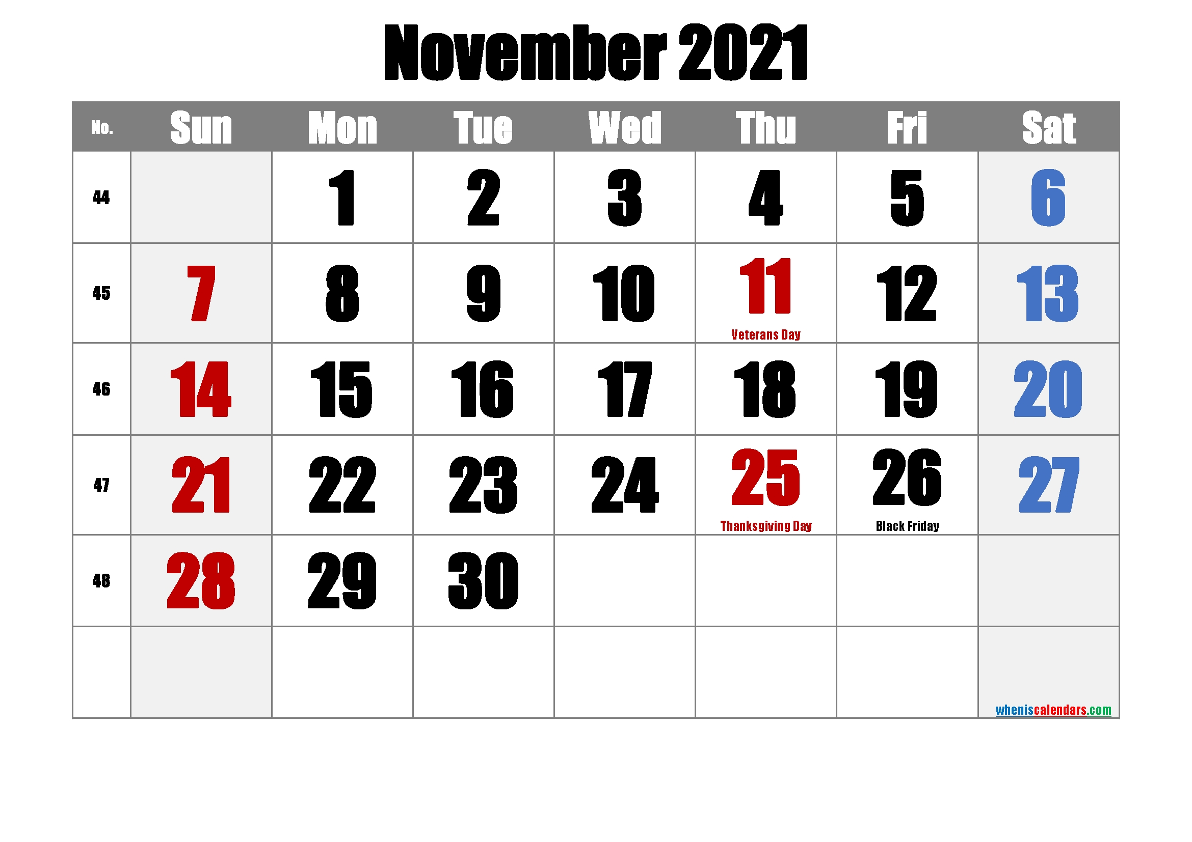 Free Printable November 2021 Calendar With Holidays November 2021 Calendar Free Printable