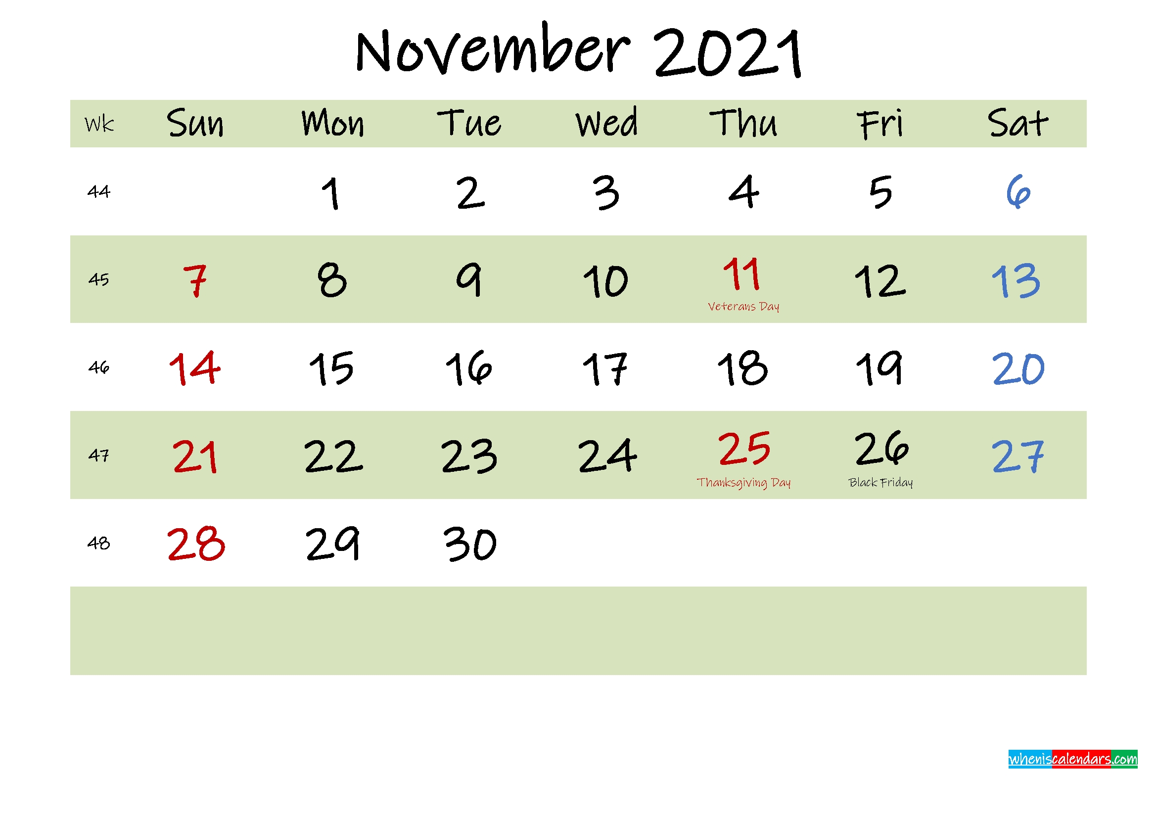 Free Printable November 2021 Calendar With Holidays - Template No.ink21M527 | Free Printable November 2021 Bengali Calendar