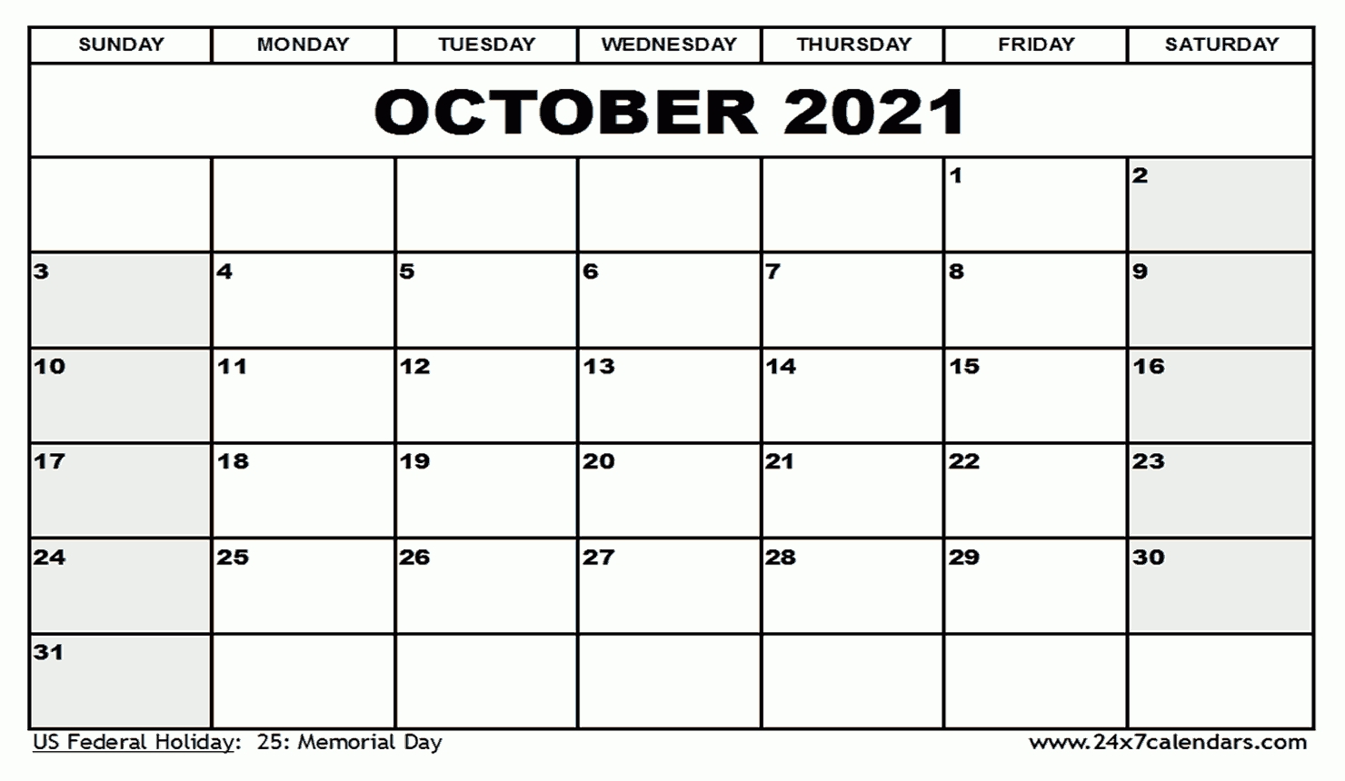 Free Printable October 2021 Calendar : 24X7Calendars 2021 Calendar Of October