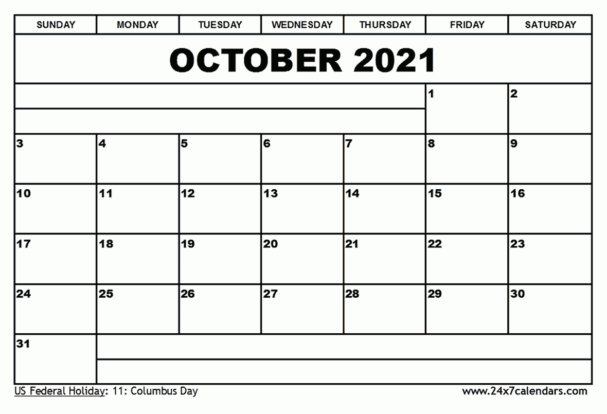 Free Printable October 2021 Calendar : 24X7Calendars Print A Calendar October 2021