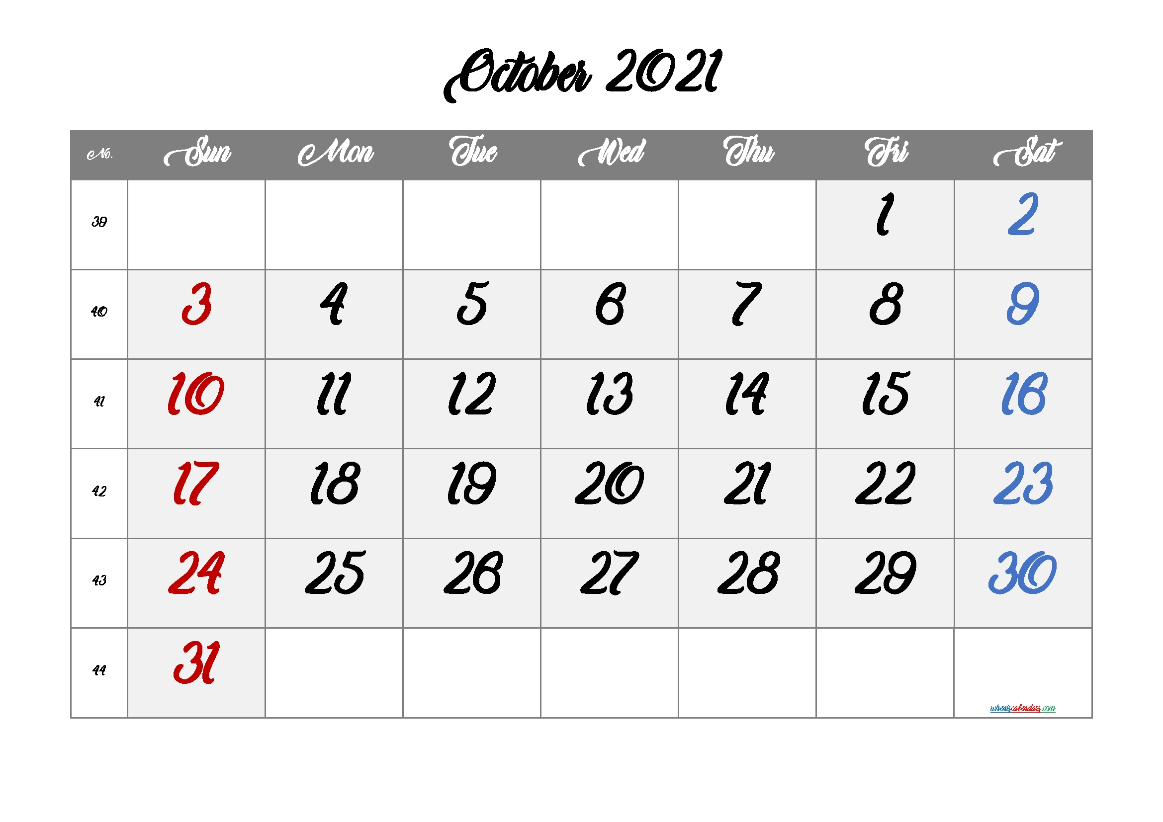 Free Printable October 2021 Calendar Calendar For October 2021