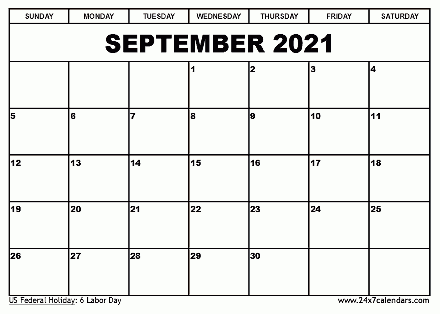 Free Printable September 2021 Calendar : 24X7Calendars Blank Calendar Pages September 2021