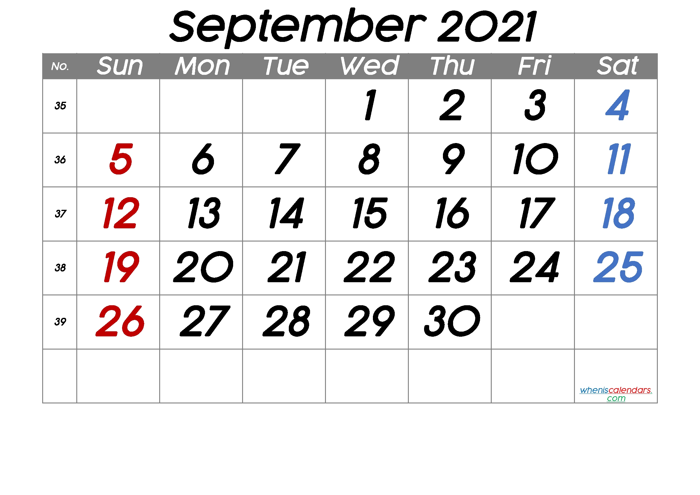 Free Printable September 2021 Calendar (Premium) Print September 2021 Calendar