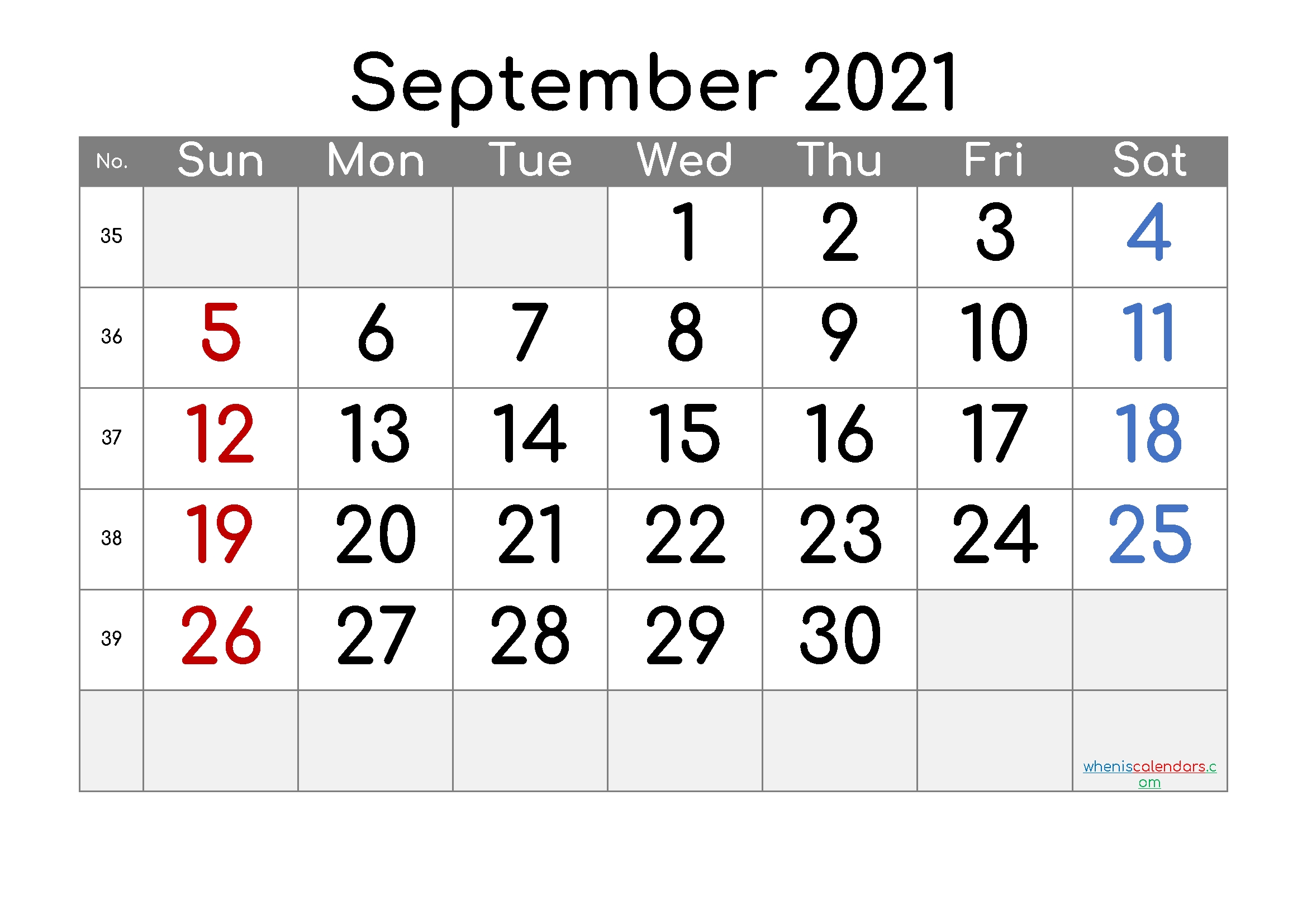 Free Printable September 2021 Calendar Print September 2021 Calendar