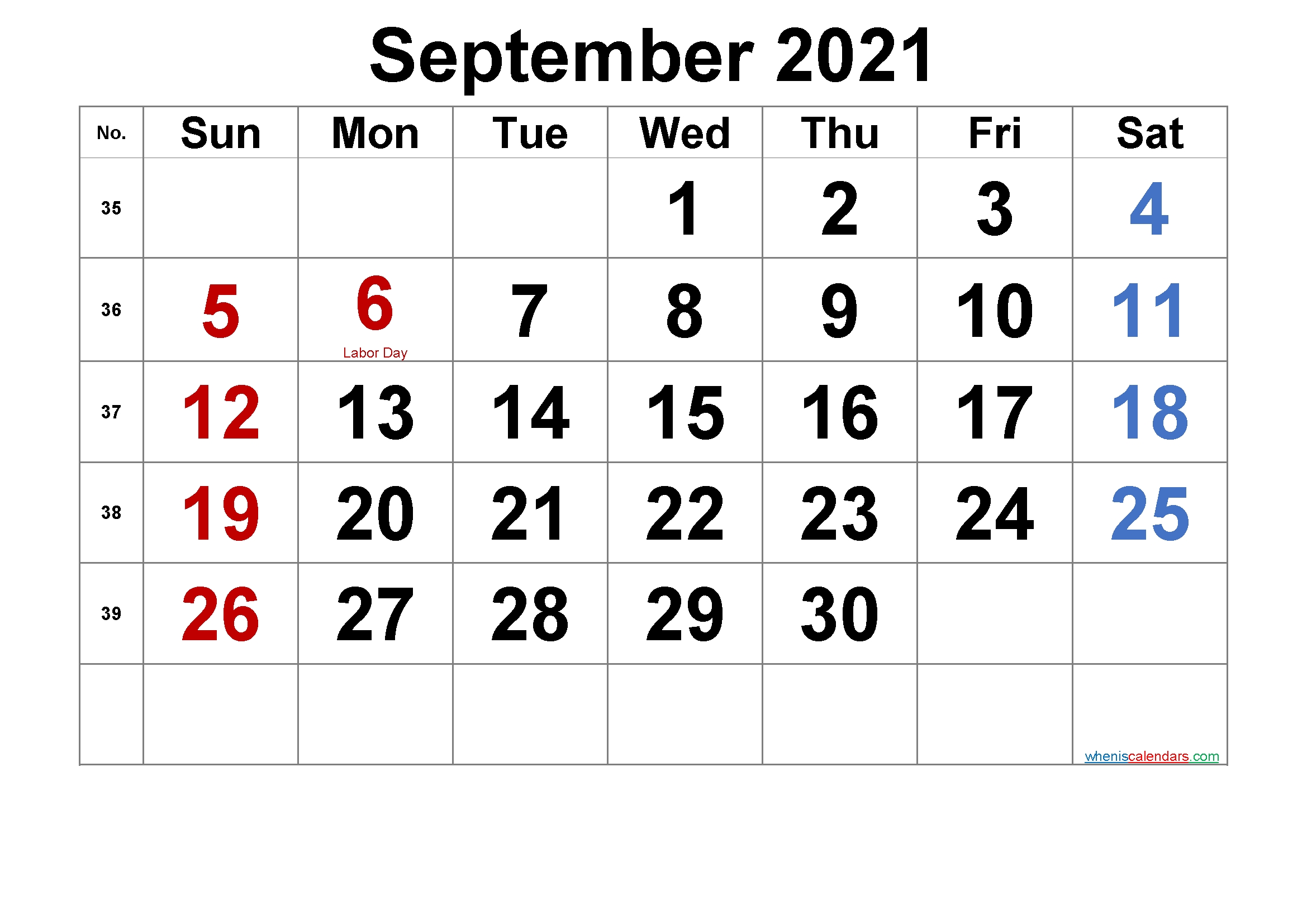 Free Printable September 2021 Calendar With Holidays - 6 Templates September 2021 Calendar Free