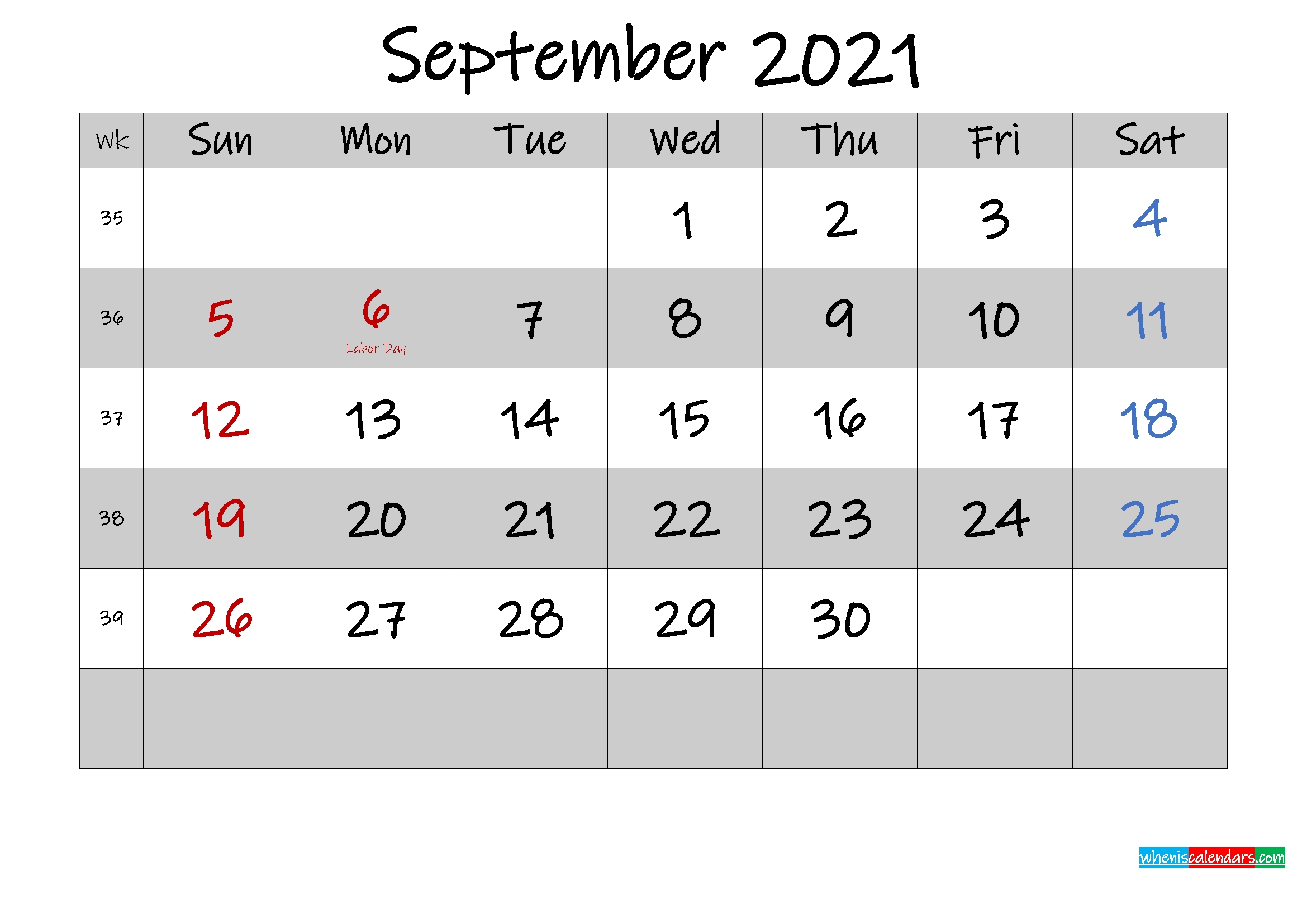 Free Printable September 2021 Calendar With Holidays - Template No.ink21M573 | Free Printable September 2021 Calendar Word