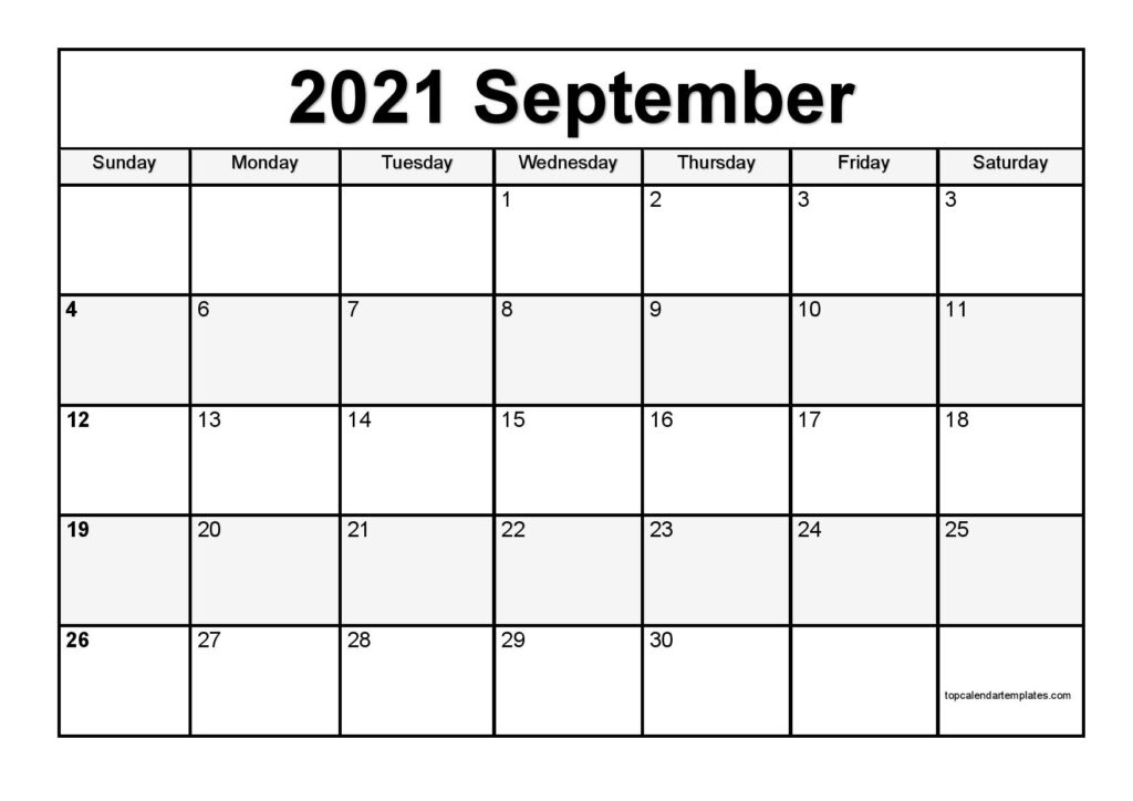 Free September 2021 Printable Calendar - Monthly Templates September 2021 Calendar Image