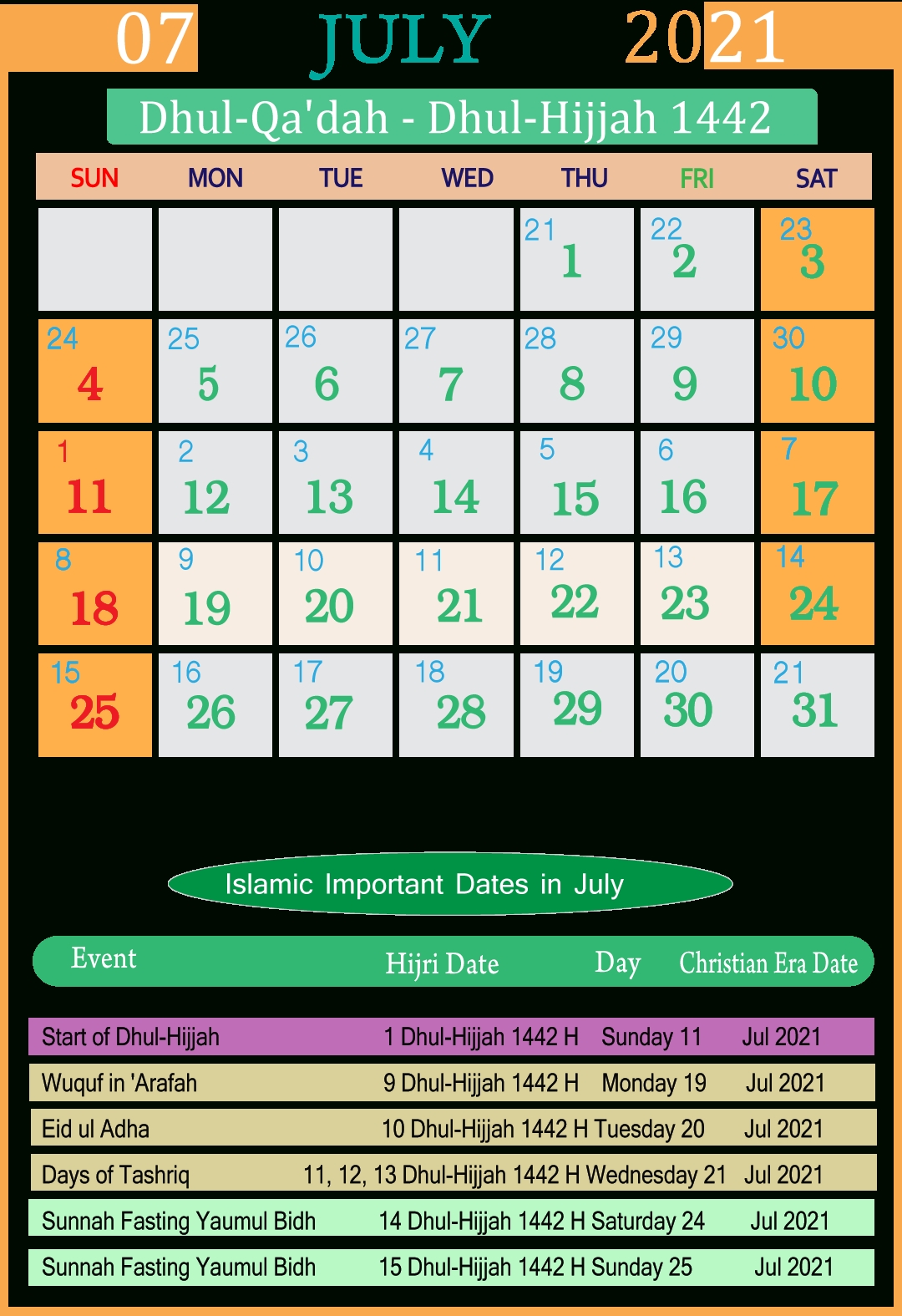 Islamic Calendar 2021 July | Seg Islamic Calendar 2021 January To December