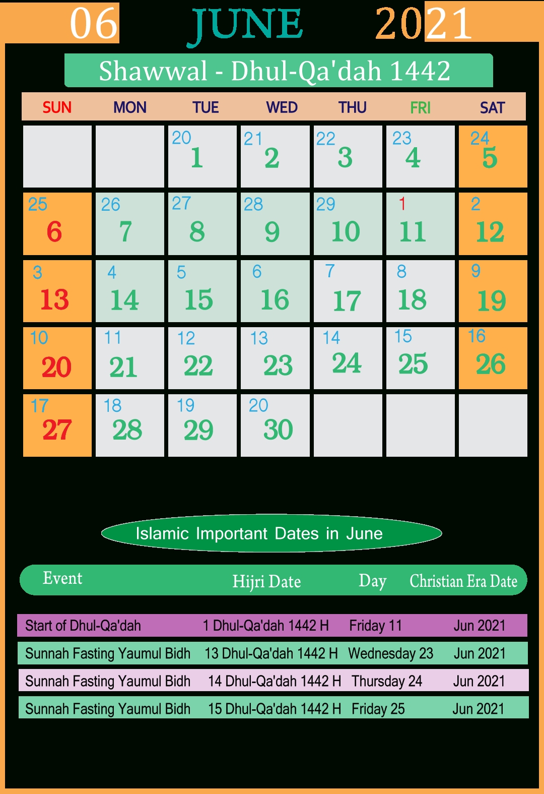 Islamic Calendar 2021 June | Seg July 2021 Islamic Calendar