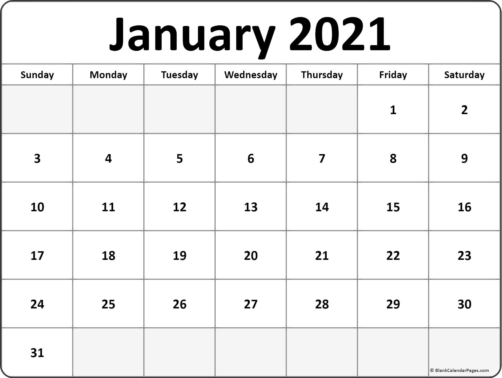 January 2021 Calendar | Free Printable Calendar January - June 2021 Calendar