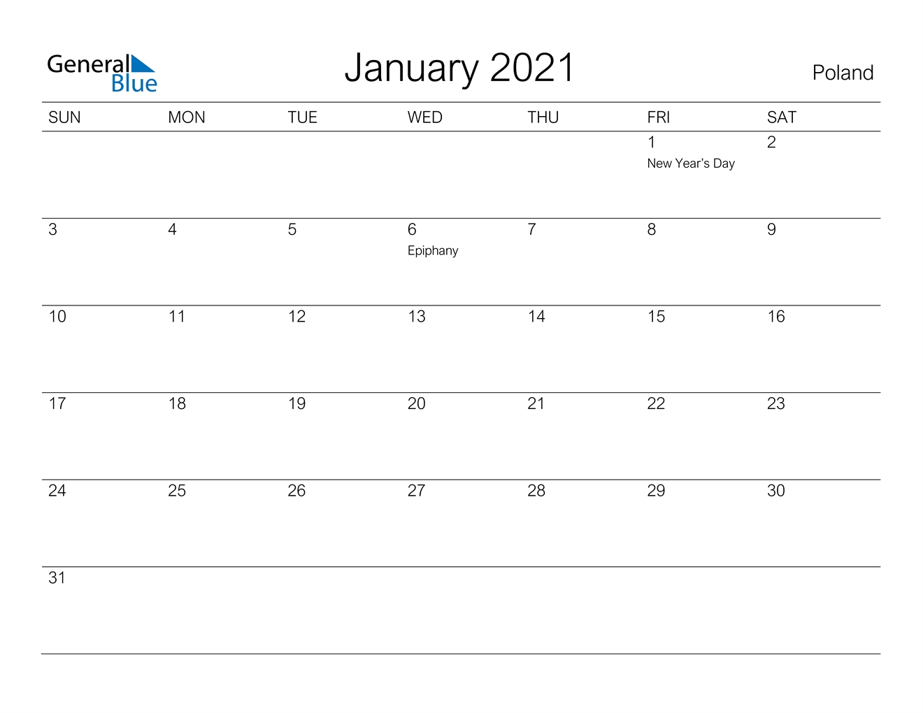 January 2021 Calendar - Poland December 2020 January 2021 Calendar Word