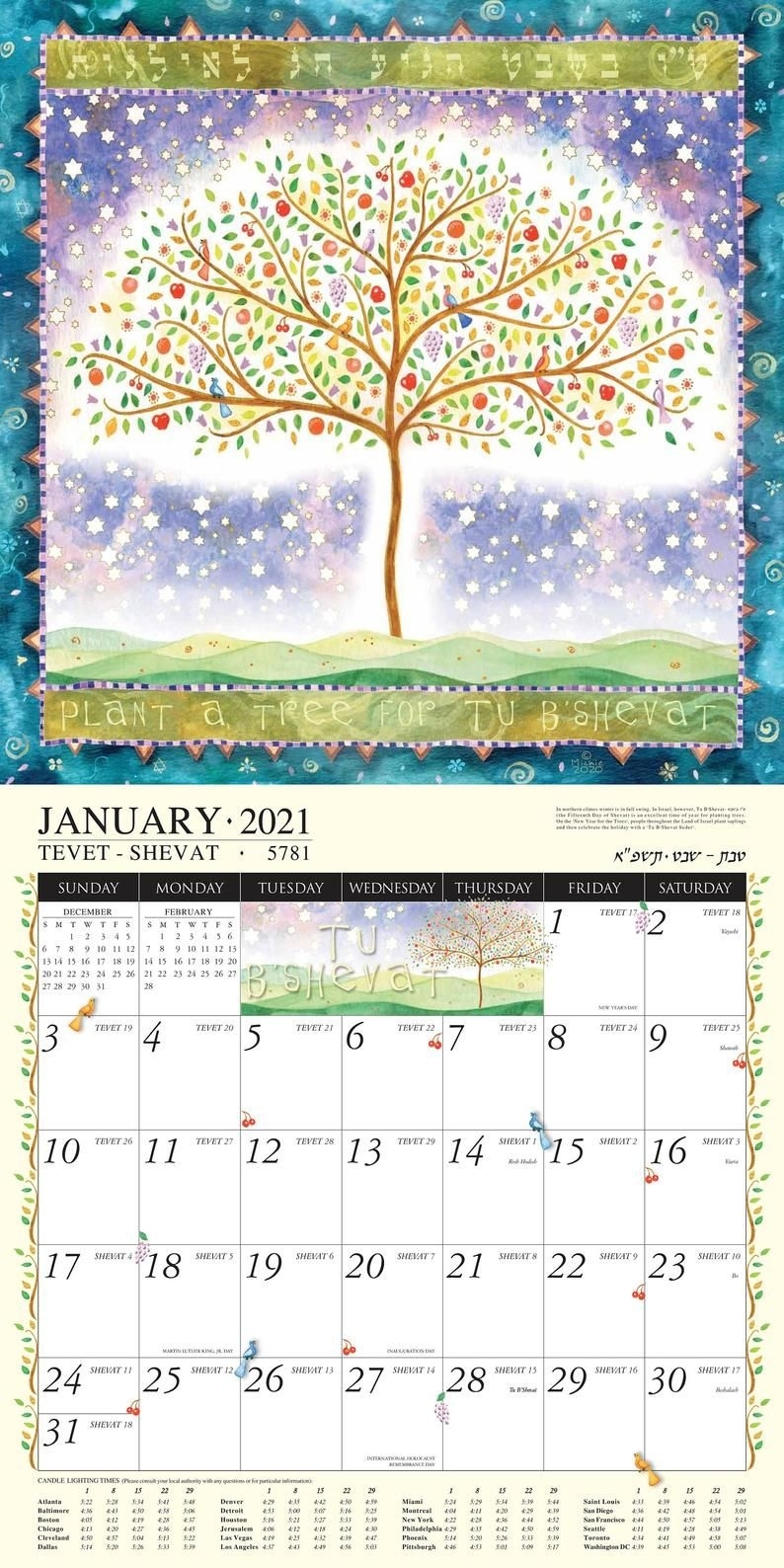 Jewish Art Calendar 2021 Mickie Caspi 16 Month Wall | Etsy In 2020 | Jewish Art, Art Calendar August 2021 Jewish Calendar