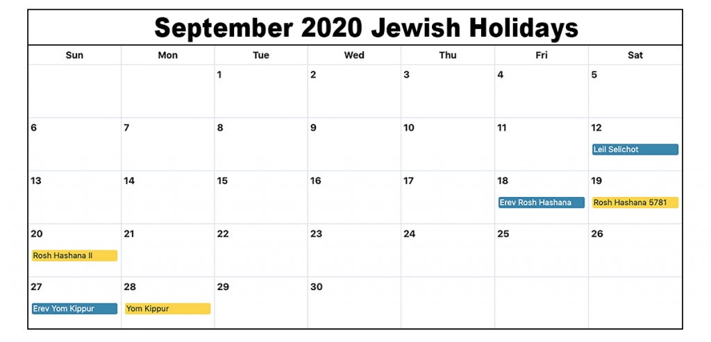 Jewish Holidays September 2020 Calendar | September Holidays, Monthly Calendar Template, Jewish September 2021 Calendar With Holidays Philippines