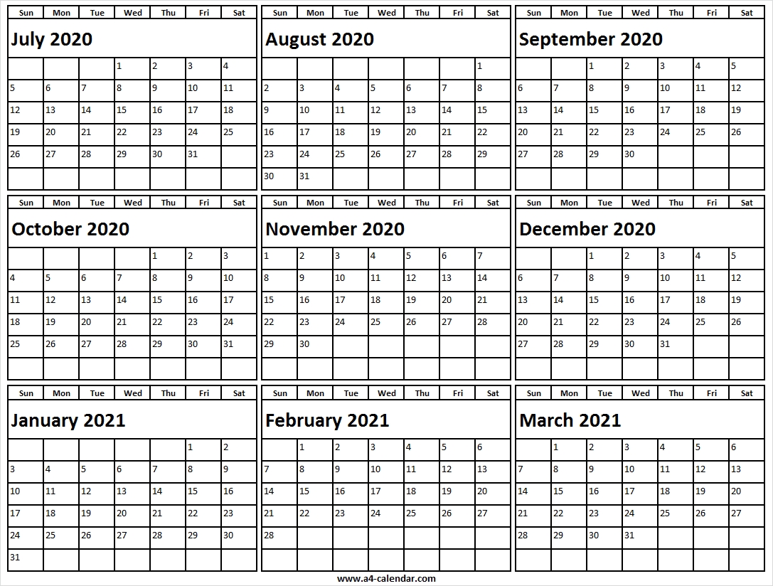 July 2020 To March 2021 Calendar A4 Size - Blank Calendar Template July 2021 Calendar Vertical