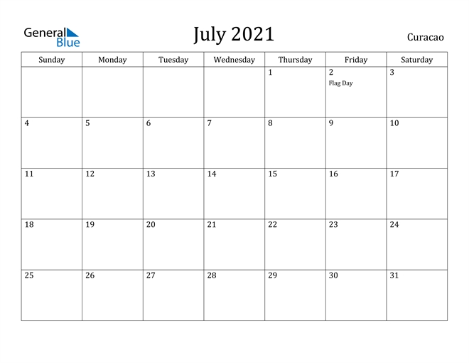 July 2021 Calendar - Curacao July 2021 Calendar With Holidays