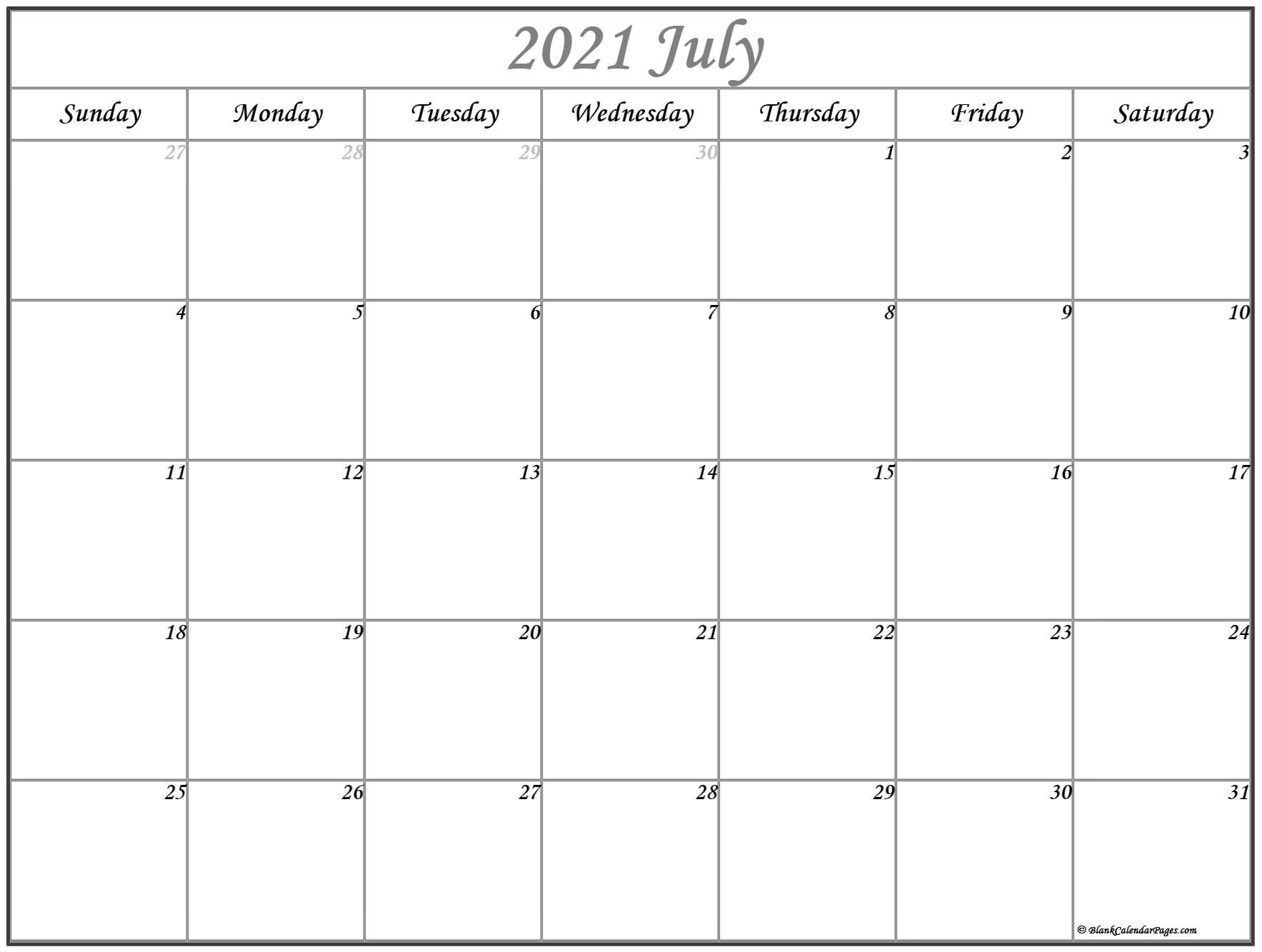 July 2021 Calendar | Free Printable Calendar Month Of July 2021 Calendar