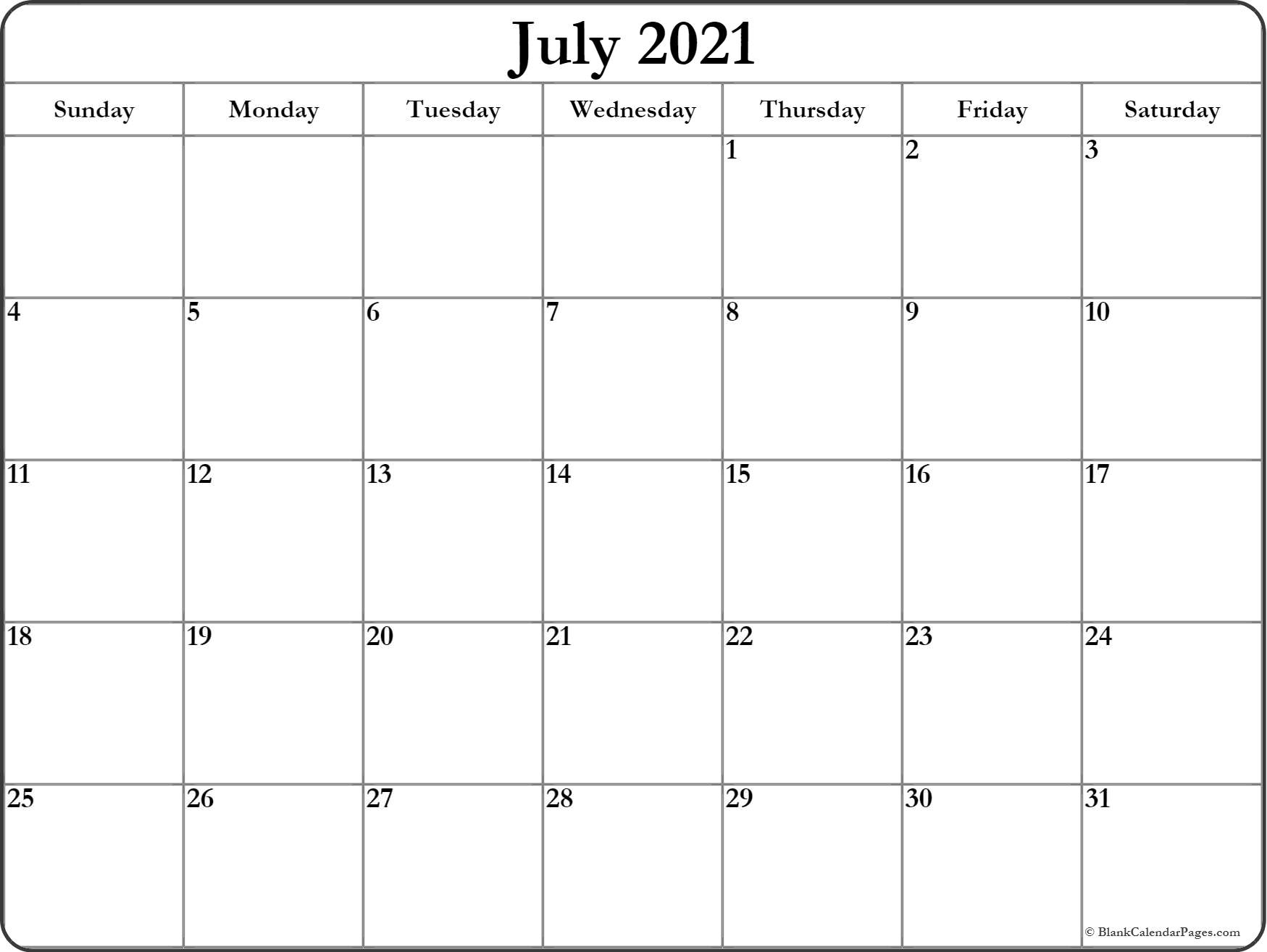 July 2021 Calendar | Free Printable Calendar Online Calendar July 2021