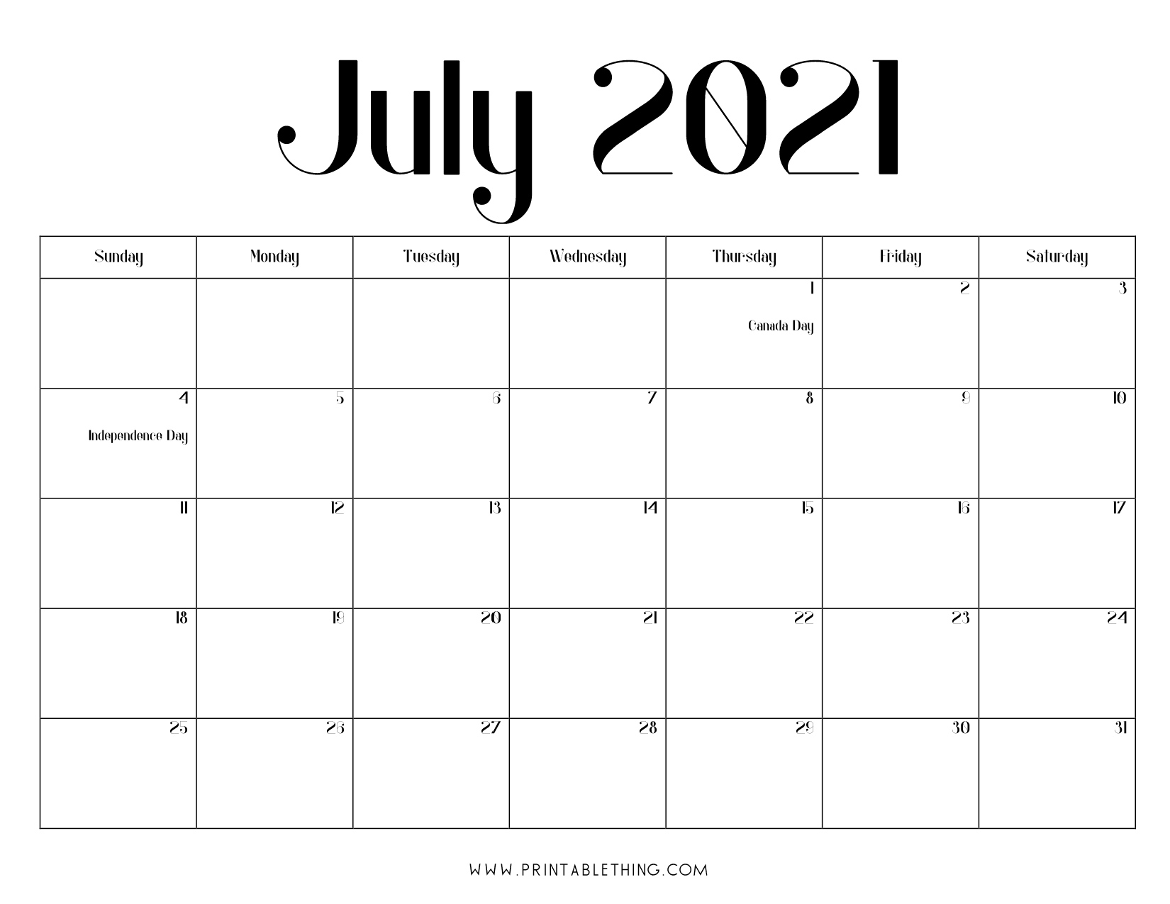 July 2021 Calendar Pdf, July 2021 Calendar Image, Print Pdf &amp; Image July 2021 Calendar Free Printable