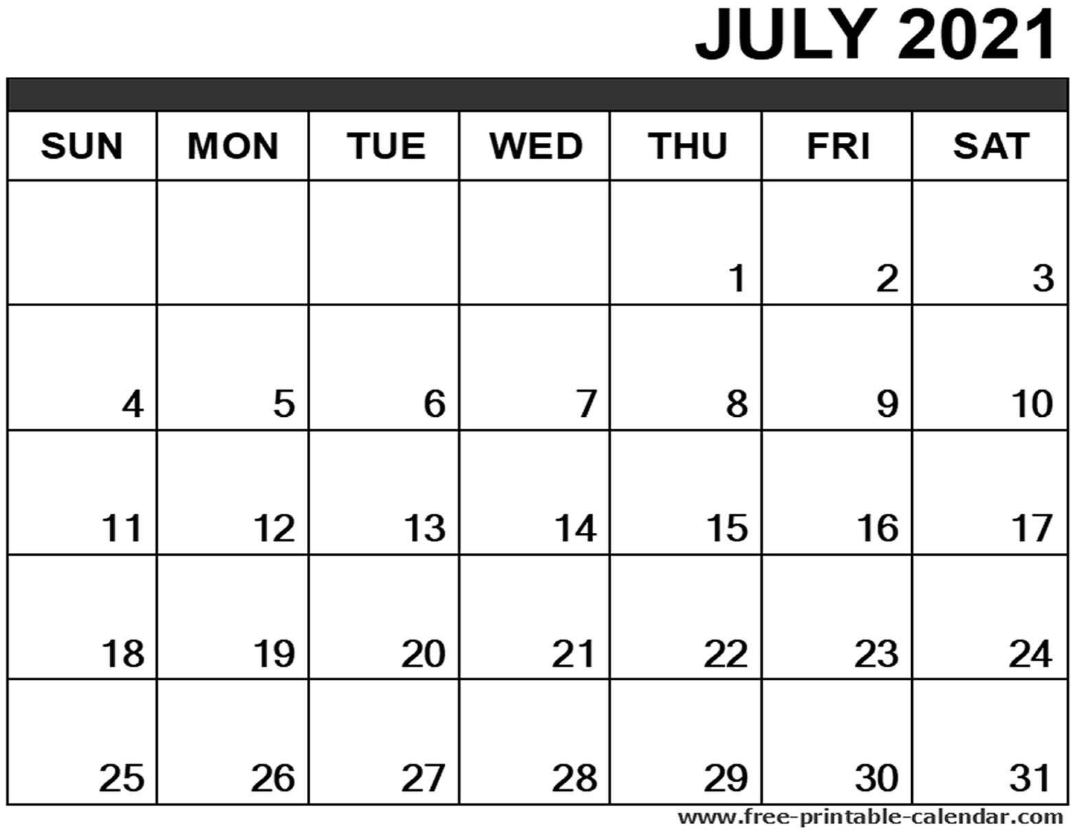 July 2021 Calendar Printable - Free-Printable-Calendar Blank July 2021 Calendar Printable