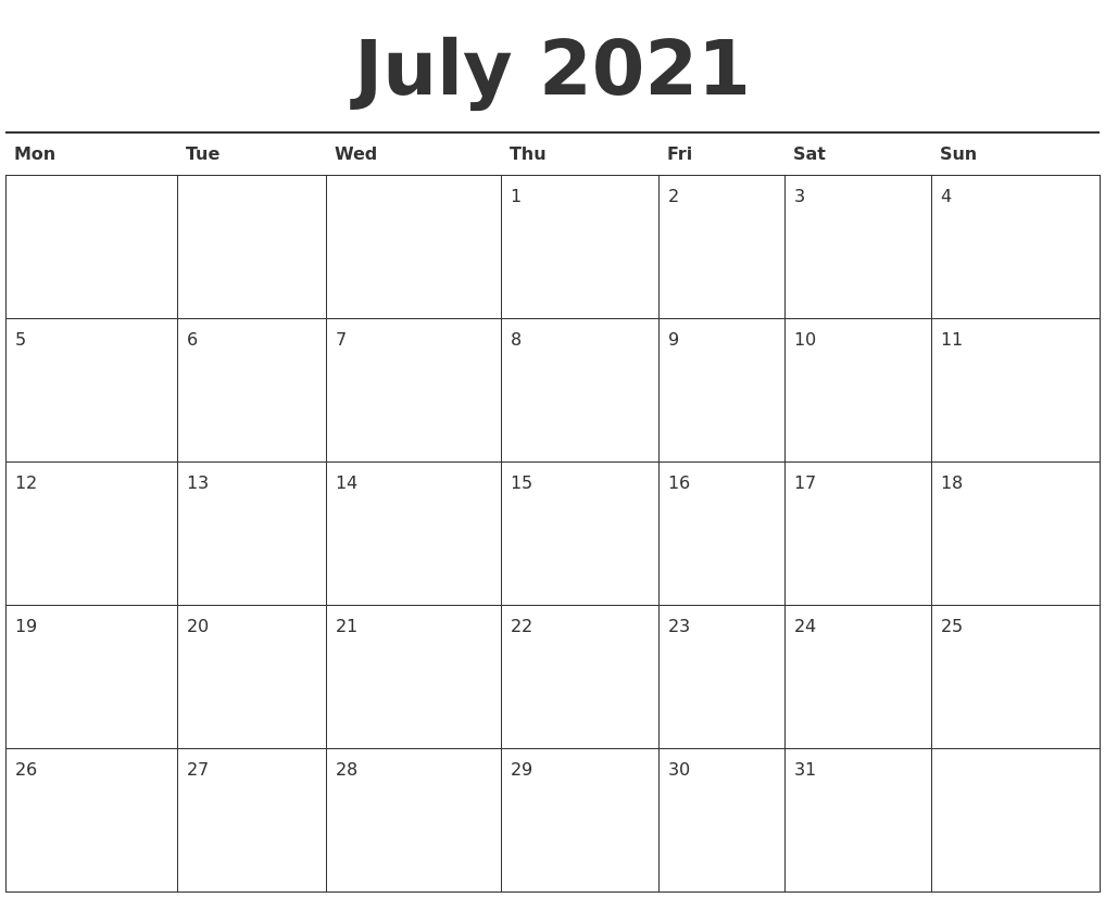 July 2021 Calendar Printable Printable July To December 2021 Calendar