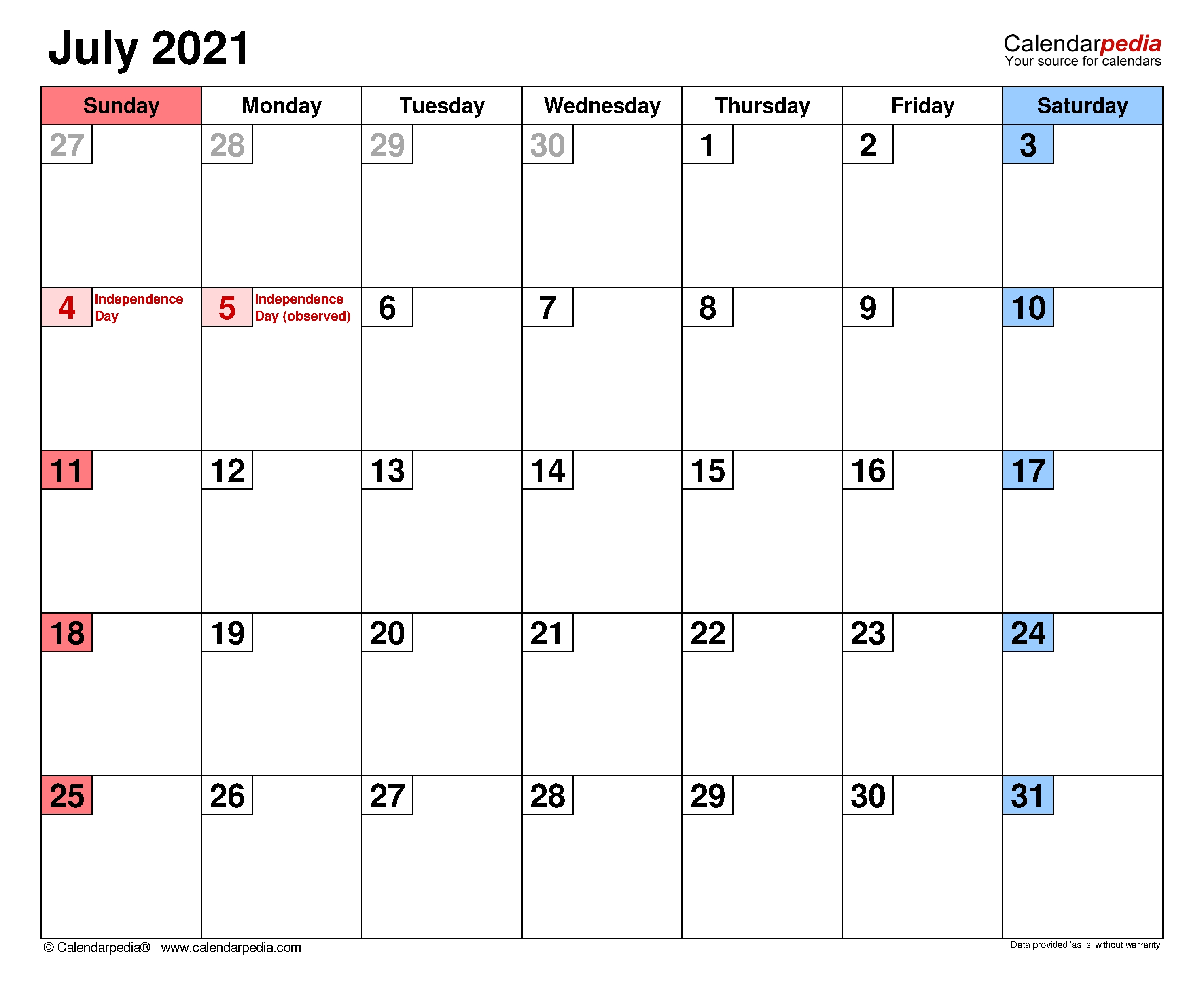 July 2021 Calendar | Templates For Word, Excel And Pdf July 2021 Calendar Editable