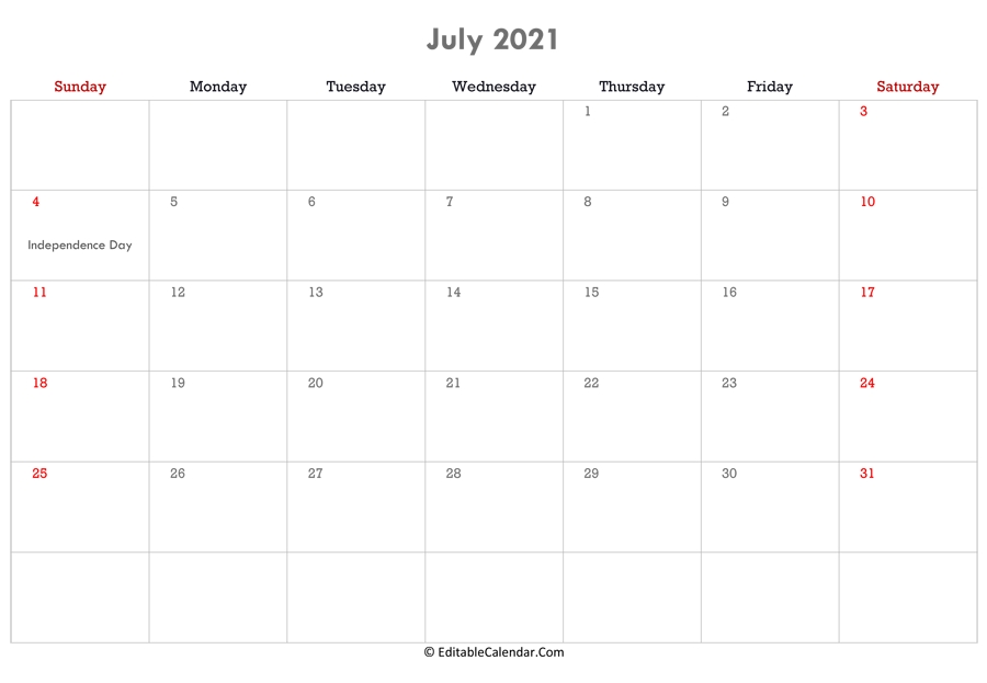 July 2021 Calendar Templates July 2021 Calendar Portrait