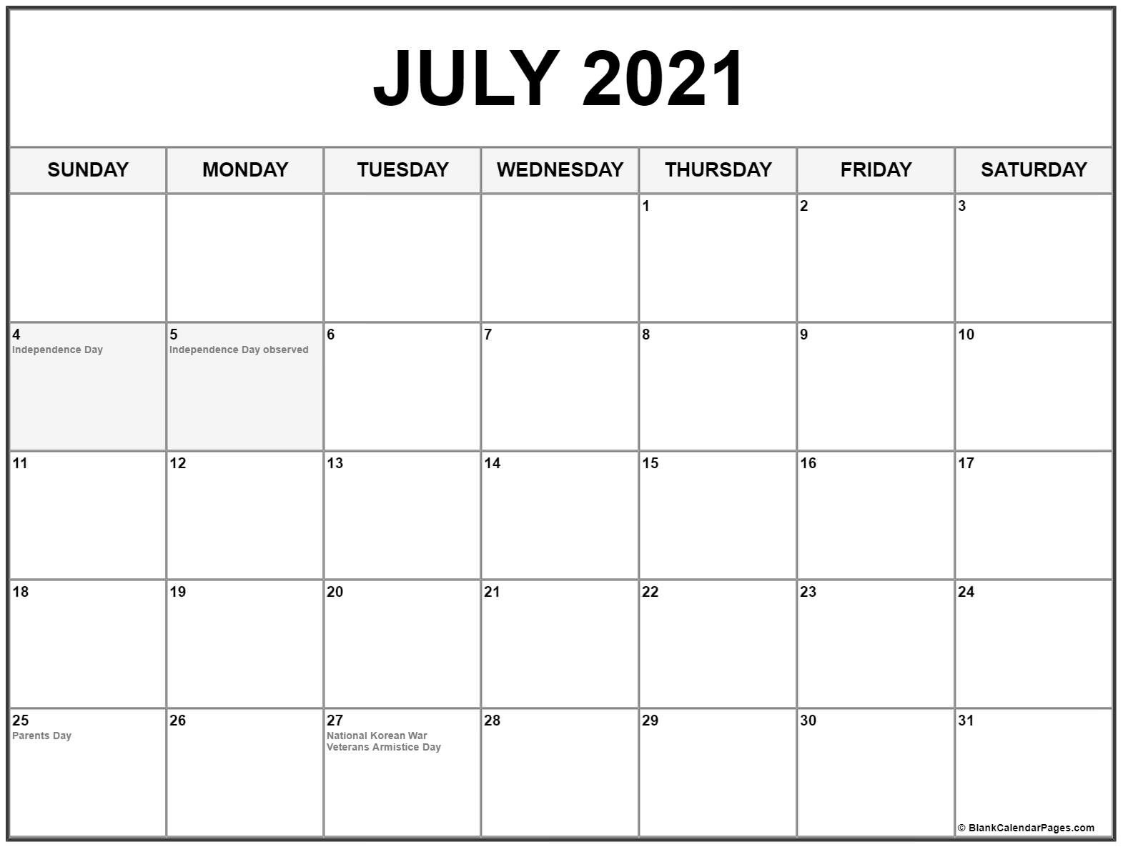 July 2021 Calendar With Holidays - Calendar 2021 July 2021 Calendar Vertical