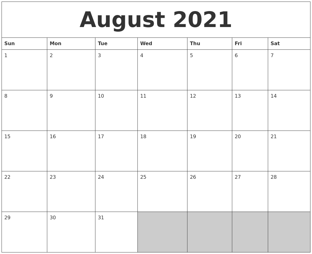 July 2021 Printable Blank Calendar July And August 2021 Printable Calendar