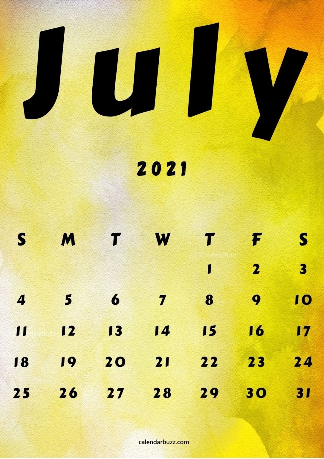July 2021 Watercolor Calendar Printable Free Download | Calendarbuzz Fourth Of July 2021 Calendar