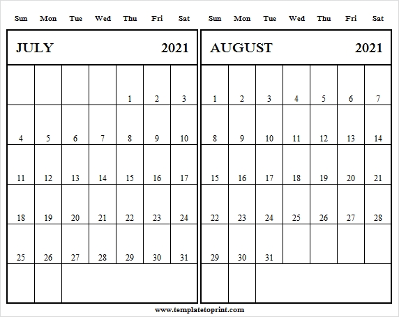 July And August 2021 Calendar - 2021 Calendar Printable Template 2021 Calendar For July And August