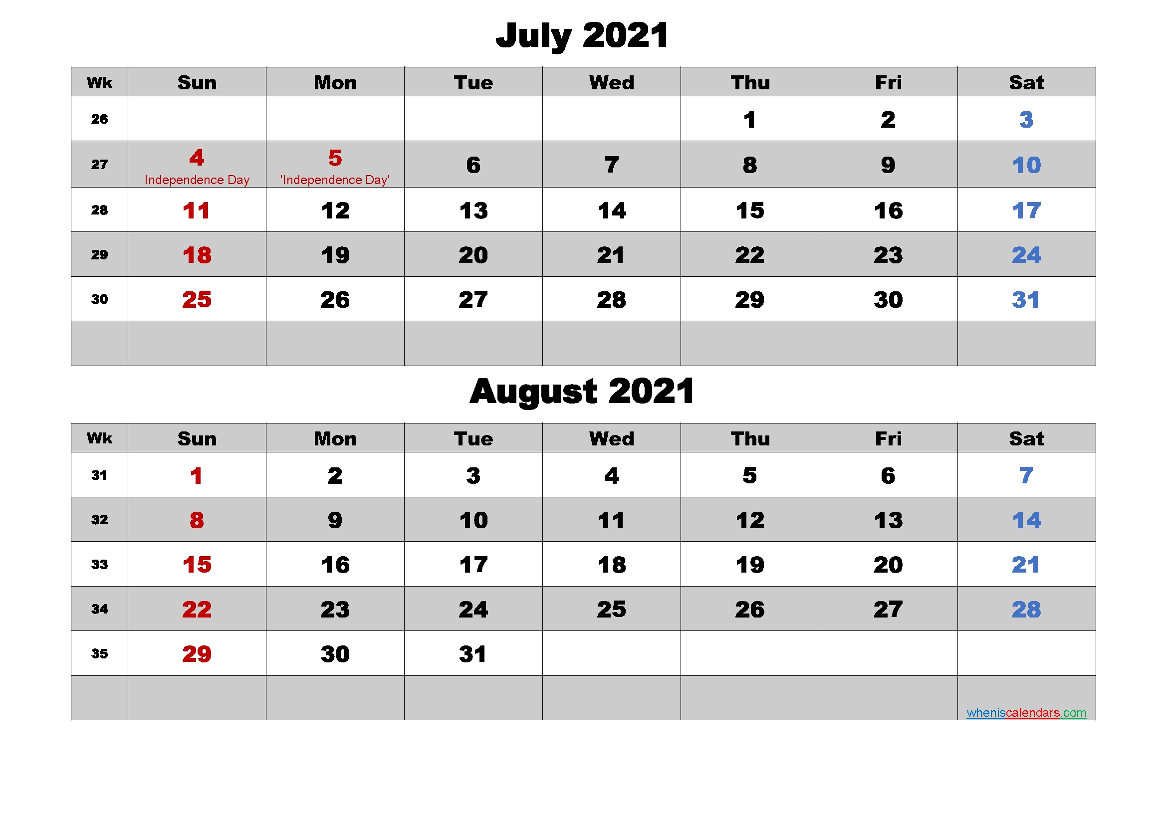 July And August 2021 Calendar With Holidays - Free Printable 2020 Monthly Calendar With Holidays July 2021 Calendar Portrait