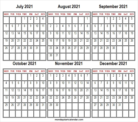 July To December 2021 Blank Calendar - Calendar 2021 July Cute July To December 2021 Calendar