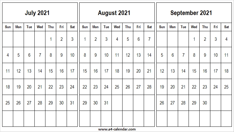 July To September 2021 Calendar Free - A4 Calendar July To September 2021 Calendar