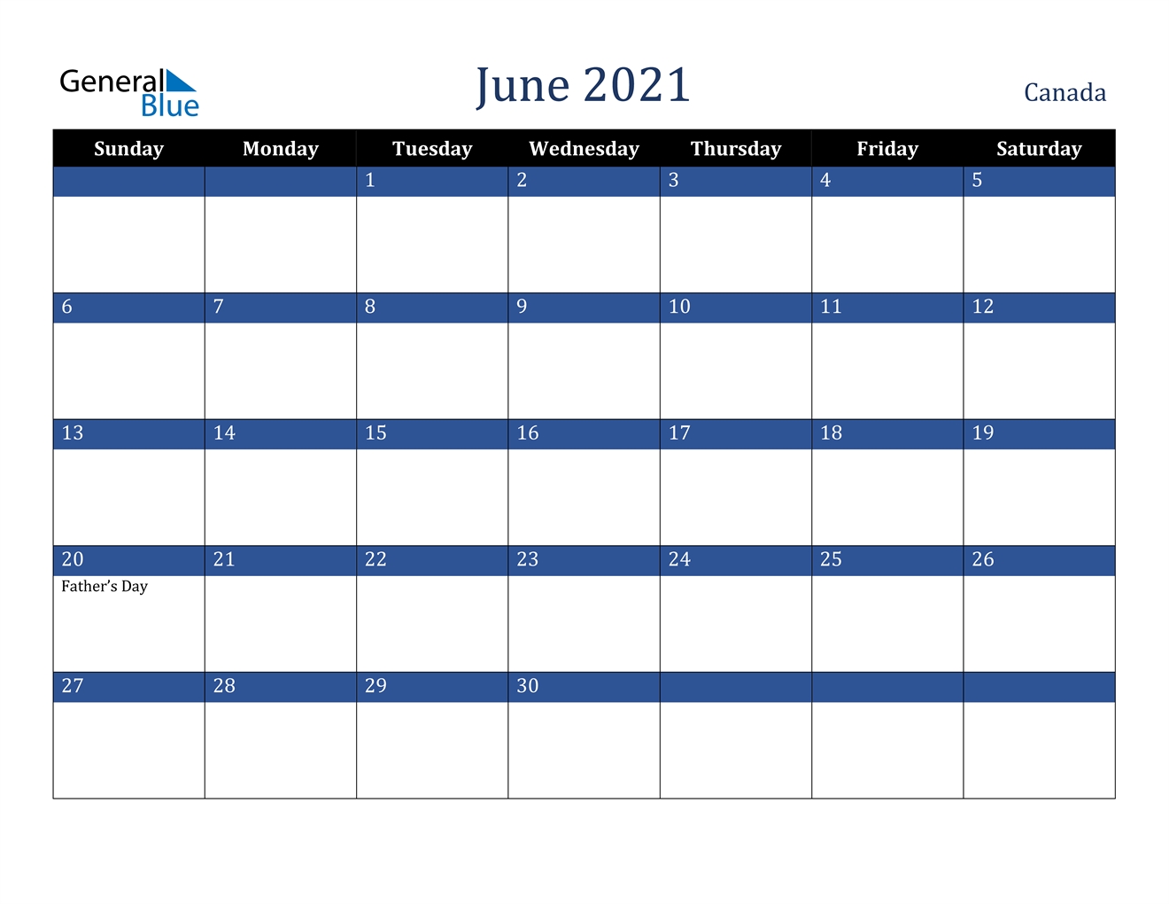 June 2021 Calendar - Canada Daily Calendar 2021 June
