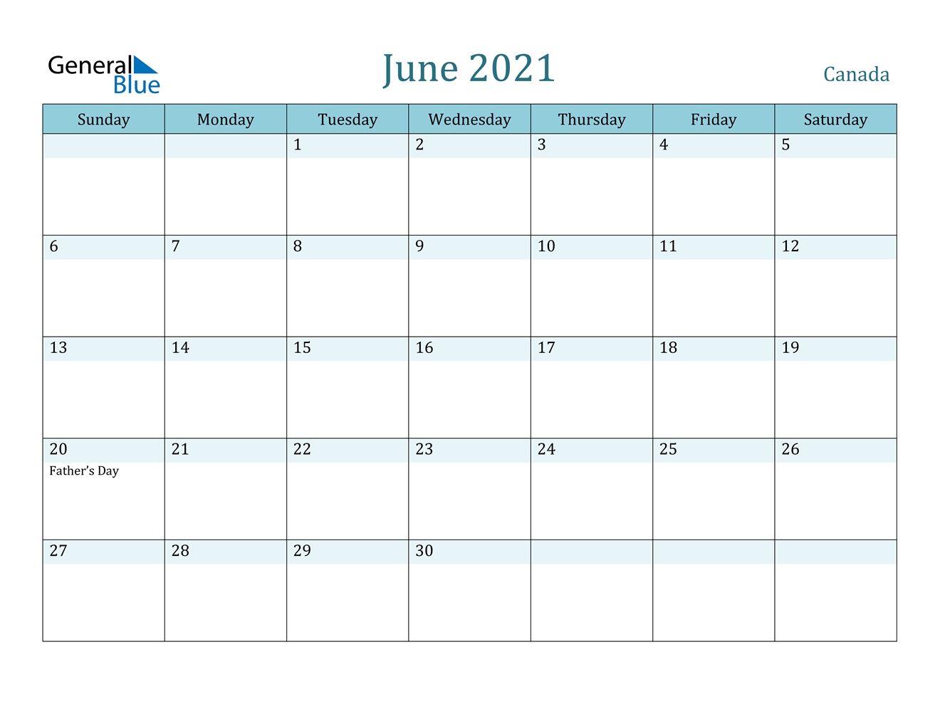 June 2021 Calendar - Canada June 2021 Calendar Kuda