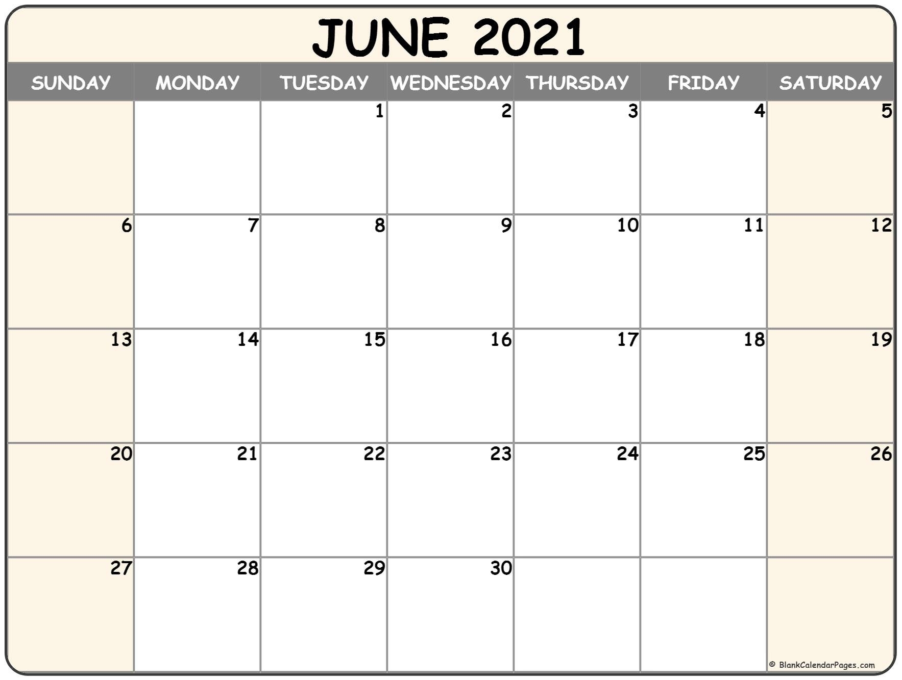 June 2021 Calendar | Free Printable Calendar Printable June 2021 Calendar