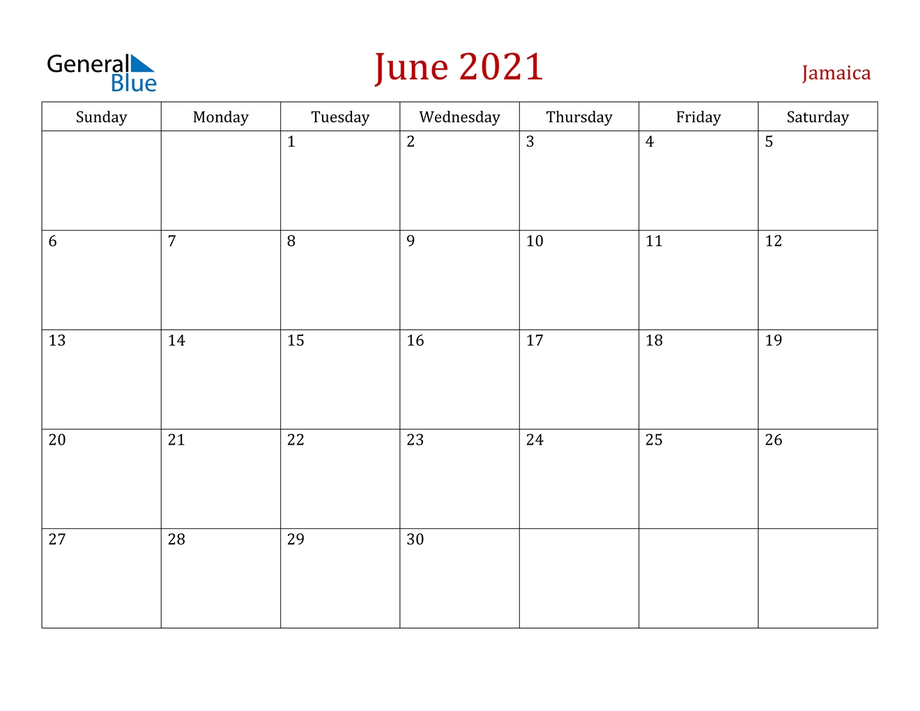 June 2021 Calendar - Jamaica June 2021 Fishing Calendar