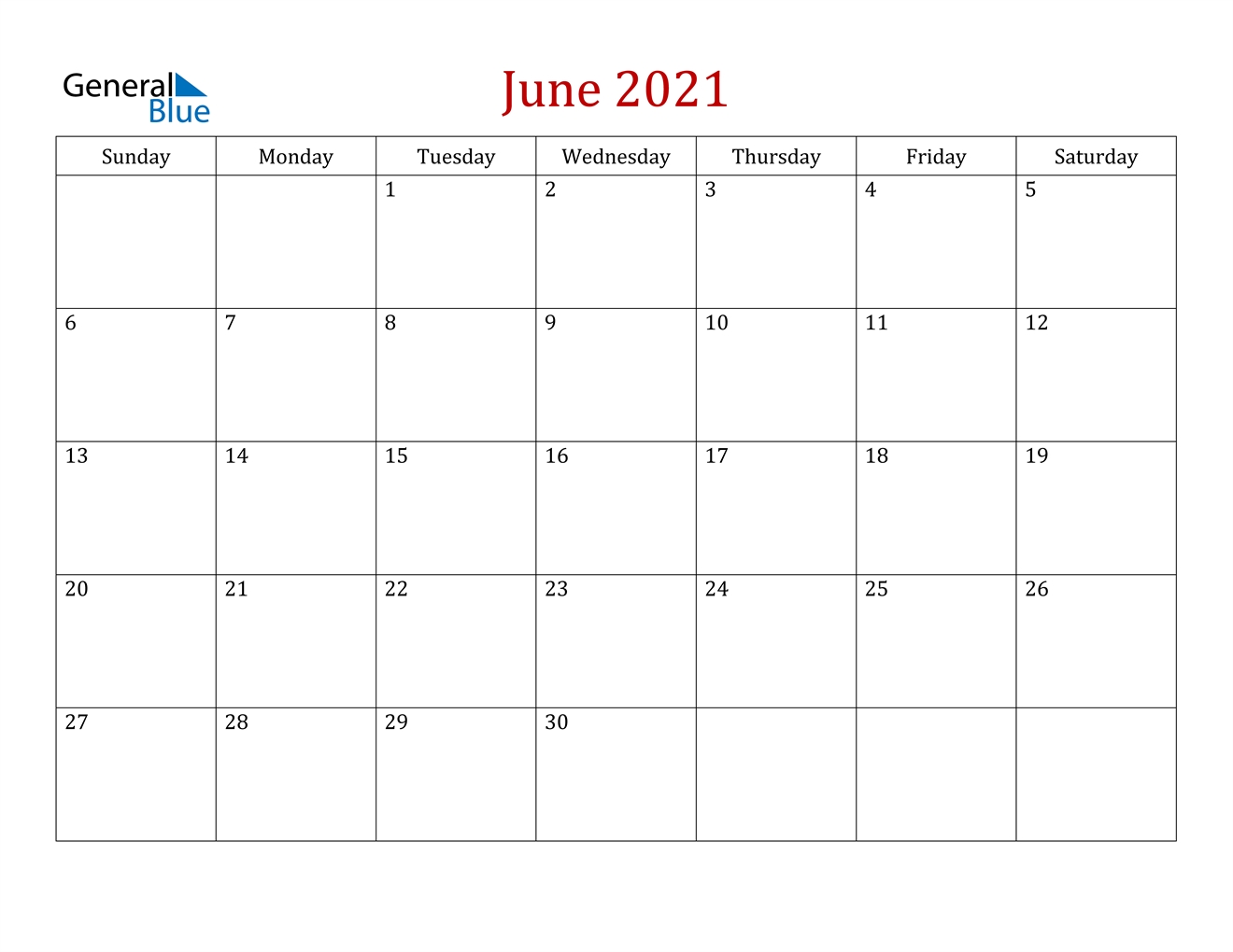 June Calendar Of 2021 Printable Blank Calendar Template