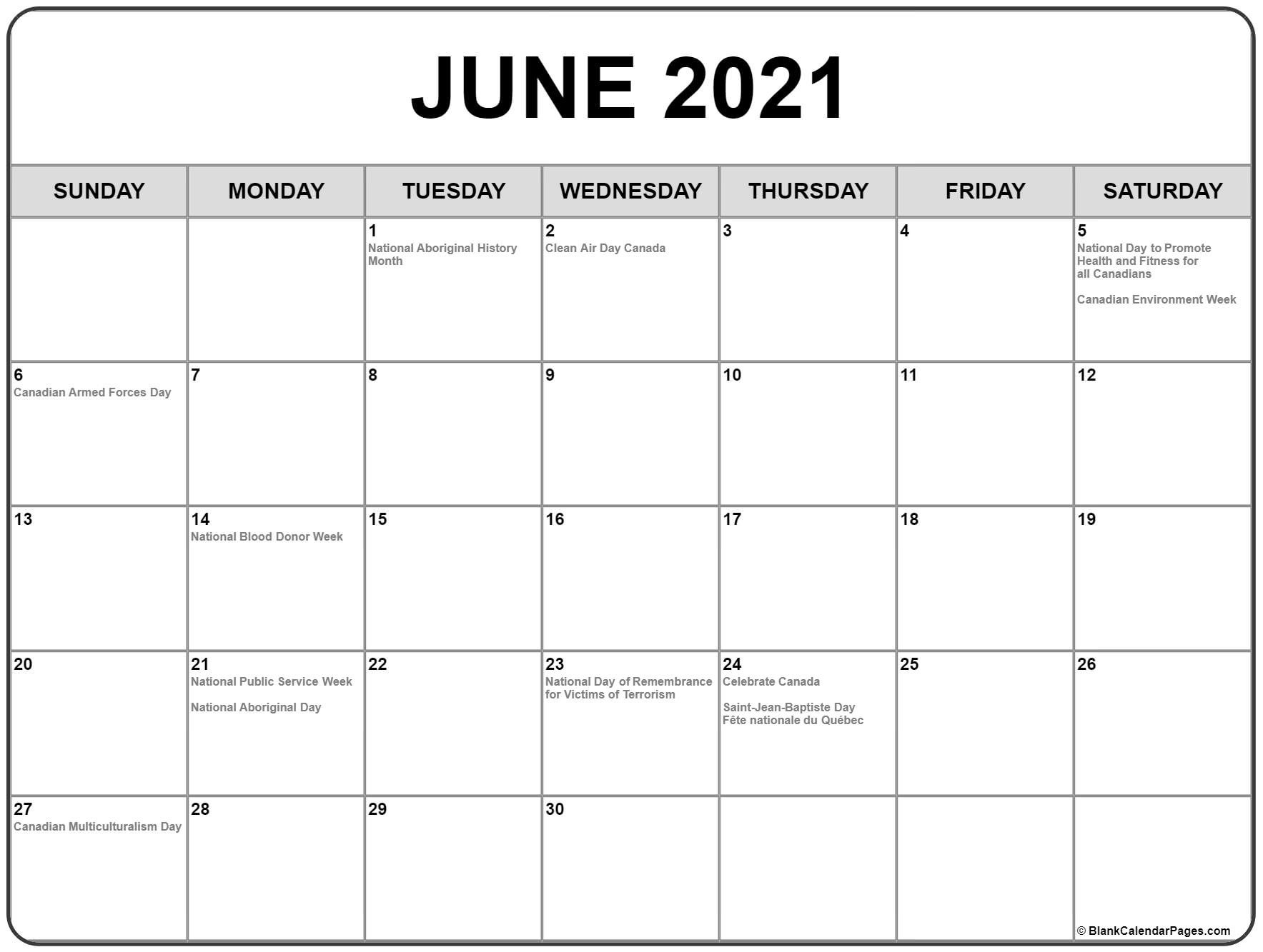 June 2021 Calendar With Holidays • Printable Blank Calendar Template